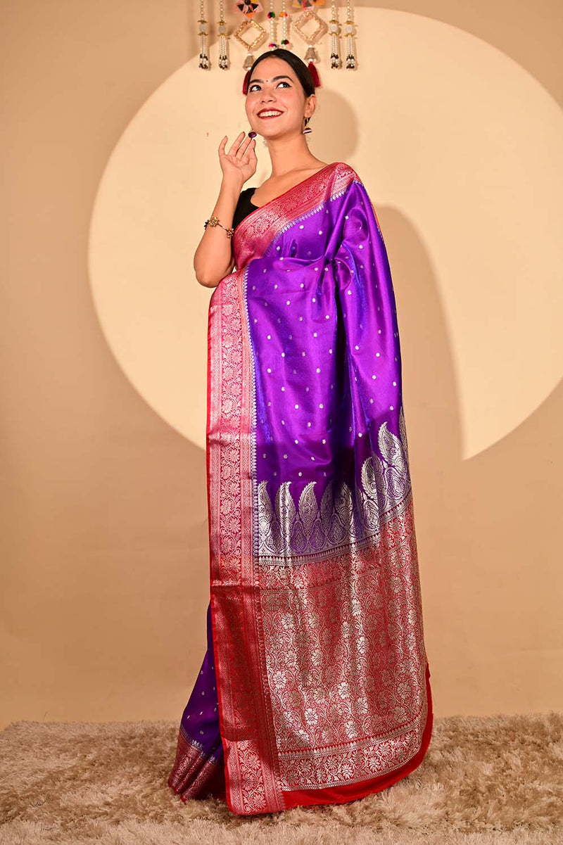 Ready To Wear Royal Purple Kanchipuram Zari woven Wrap In One Minute Saree - Isadora Life