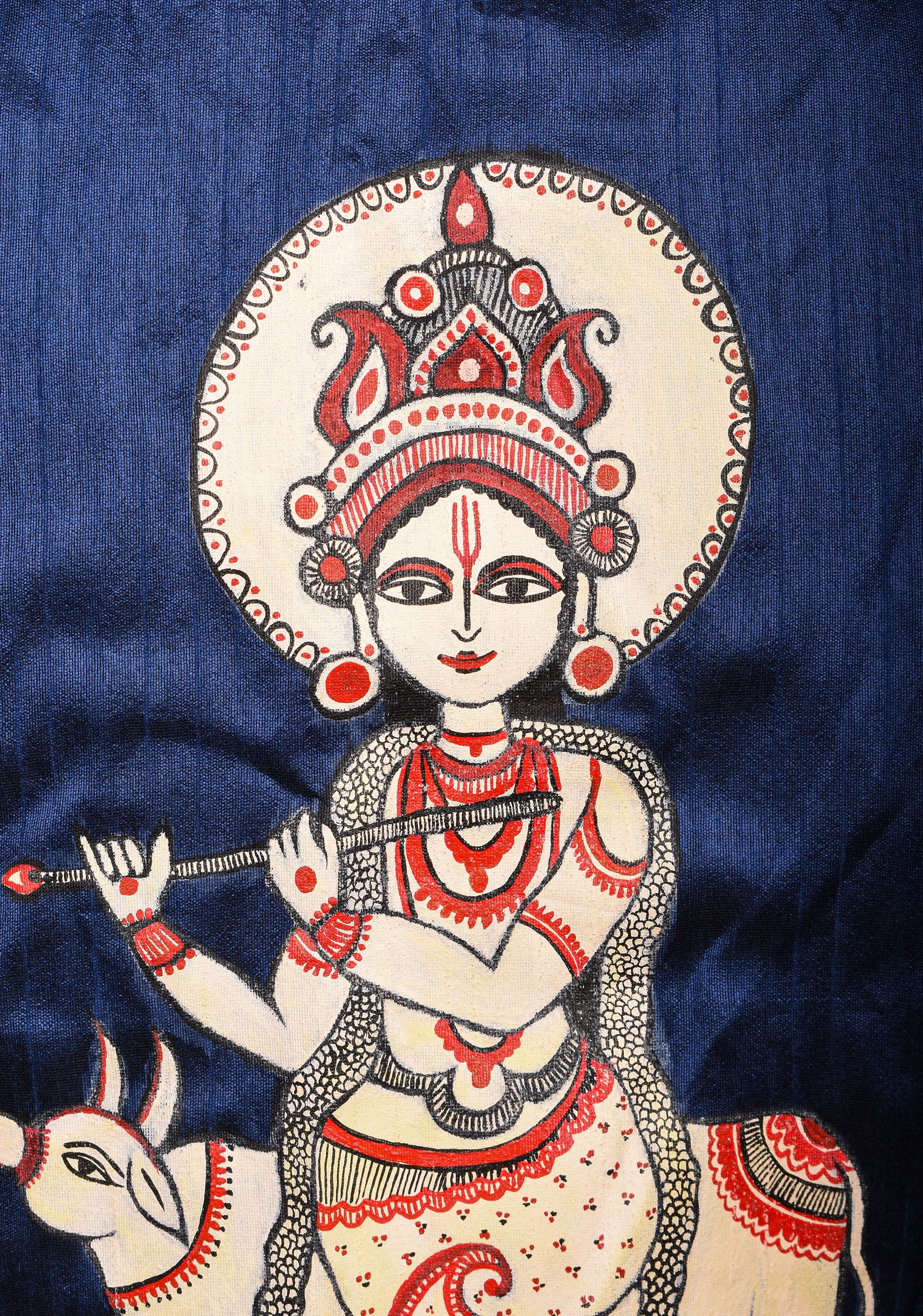 Size 42" Blue Krishna Hand Painted Blouse | Shobitam