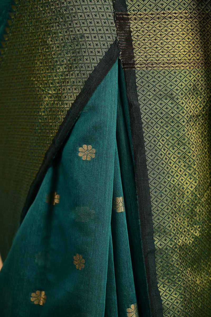 Ready To Wear Green Bhagalpuri Silk With zari Buttis  and ornate pallu with Tassels one minute saree - Isadora Life