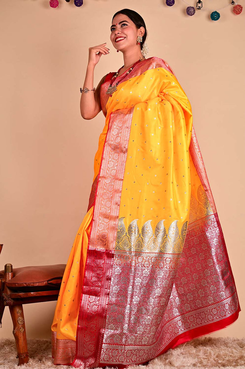 Ready To Wear Mustard Yellow Kanchipuram Zari woven Wrap In One Minute Saree - Isadora Life
