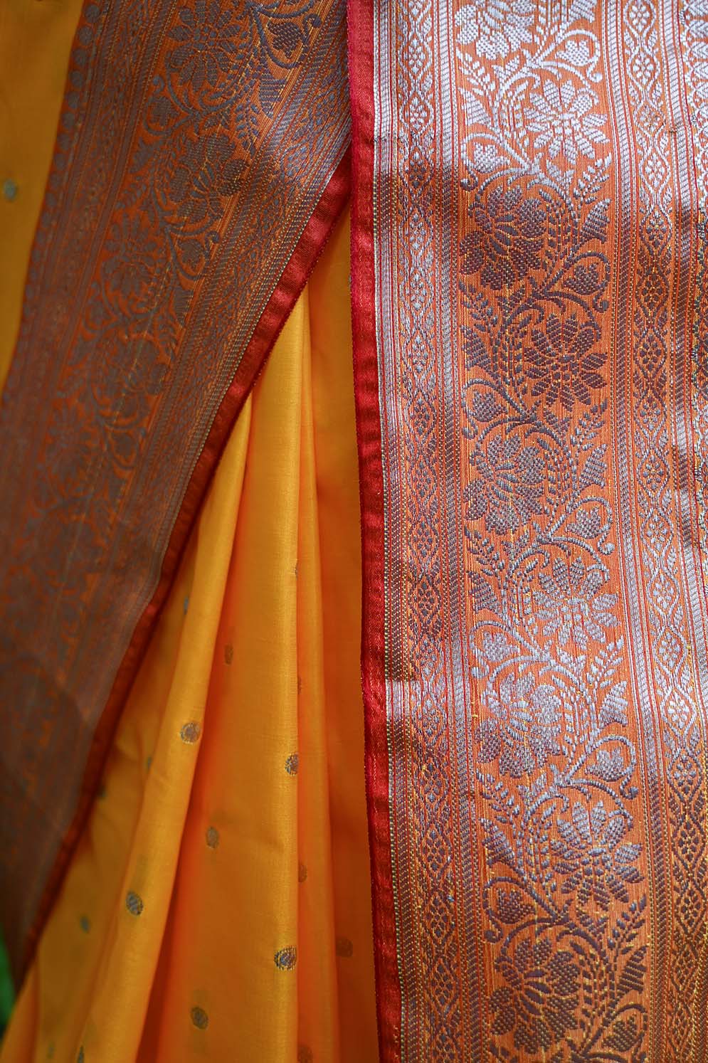 Ready To Wear Mustard Yellow Kanchipuram Zari woven Wrap In One Minute Saree - Isadora Life