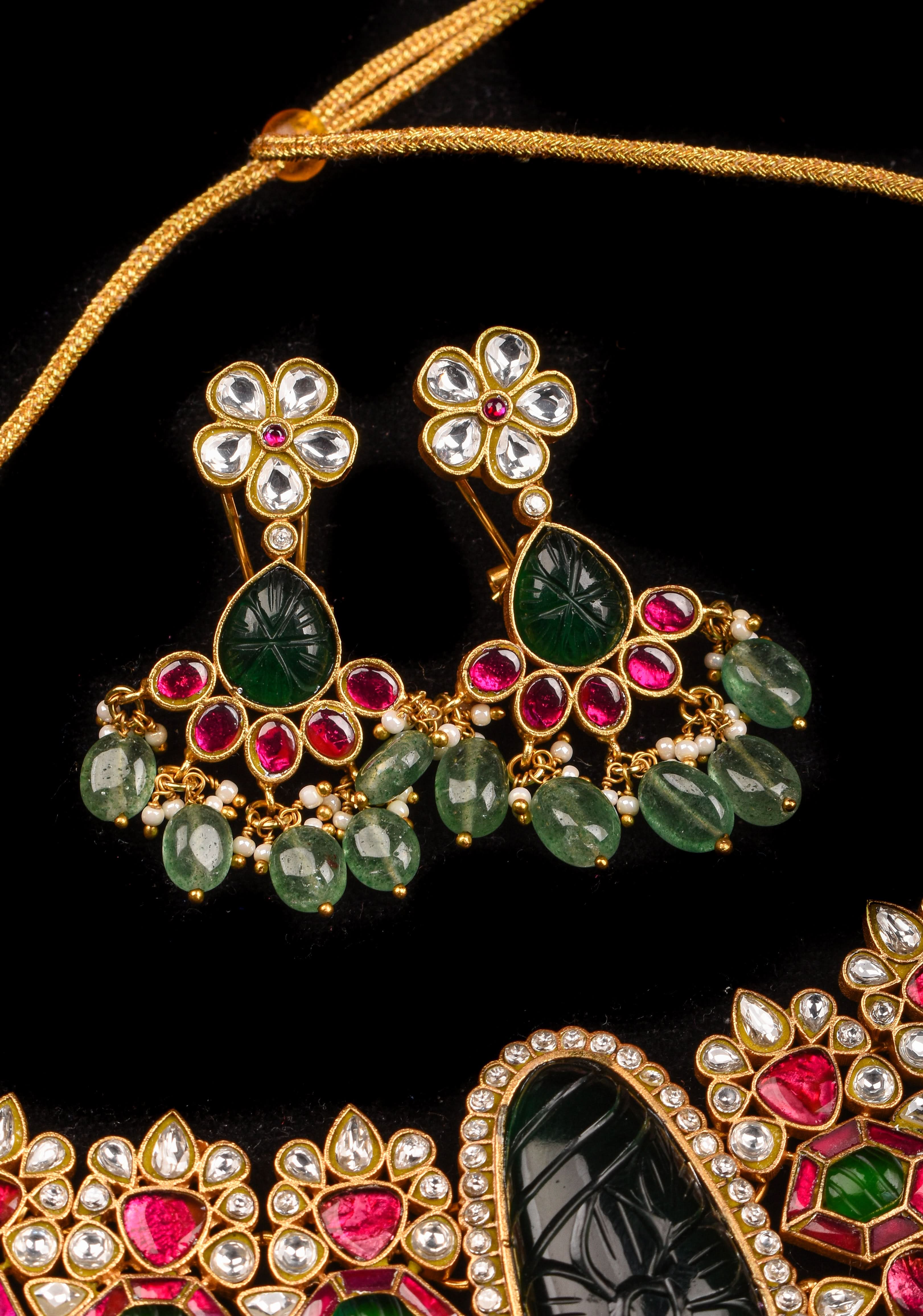Traditional Jadau Kundan Choker Set With Dangling Pearls And Matching Earrings | SHOBITAM