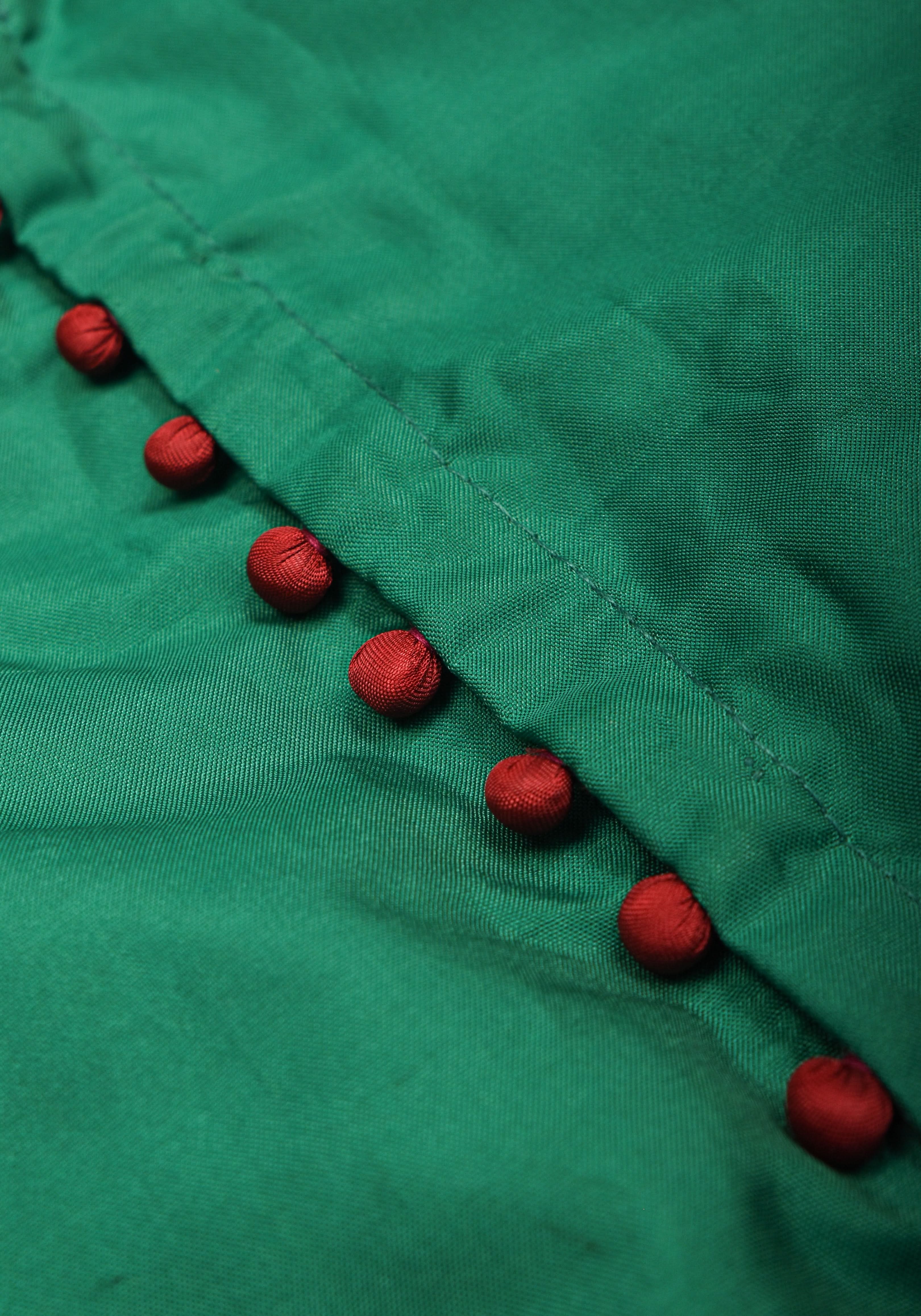 Green  Necklace Design Jadau Ornamental Sleeveless Blouse in Emerald Green Silk , Made to Order | Shobitam