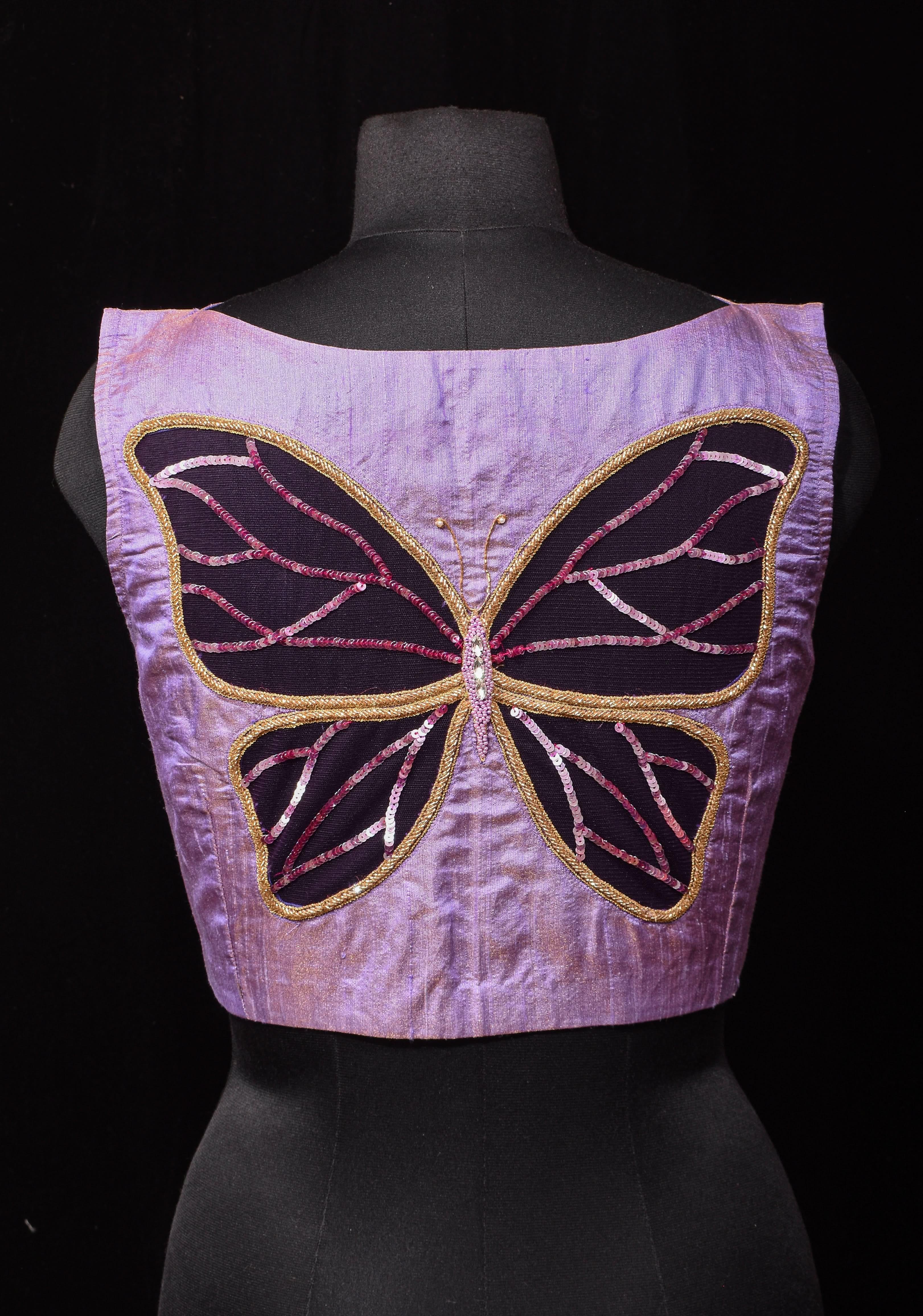 Lavender Pure Tissue Raw Silk blouse with Butterfly Cutout tone on tone embellishments, customizable, made to order | Shobitam