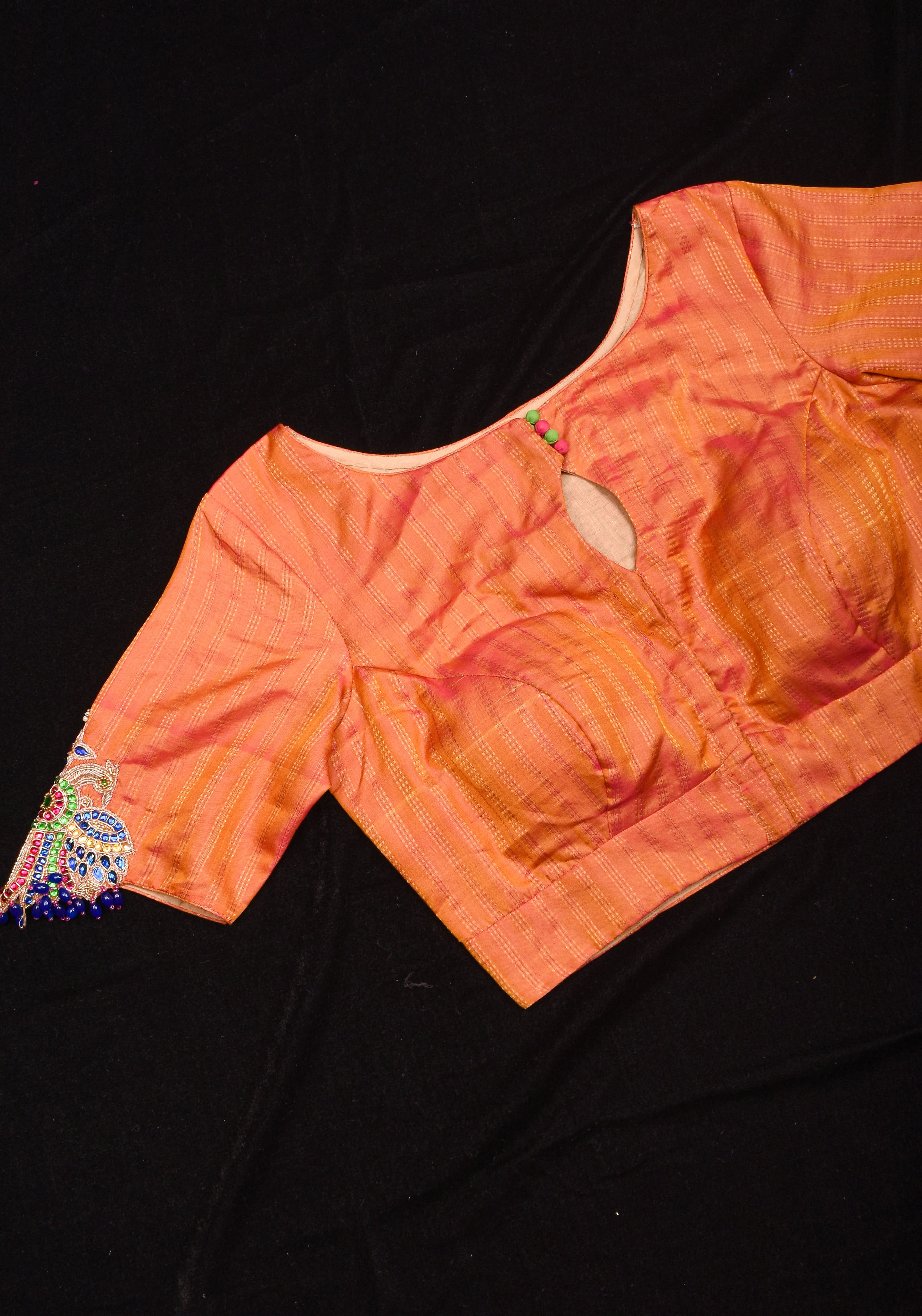 Kesari Mustard Pure Kanjivaram silk blouse with Berunda Hand Kundanwork , Made to Order | Shobitam