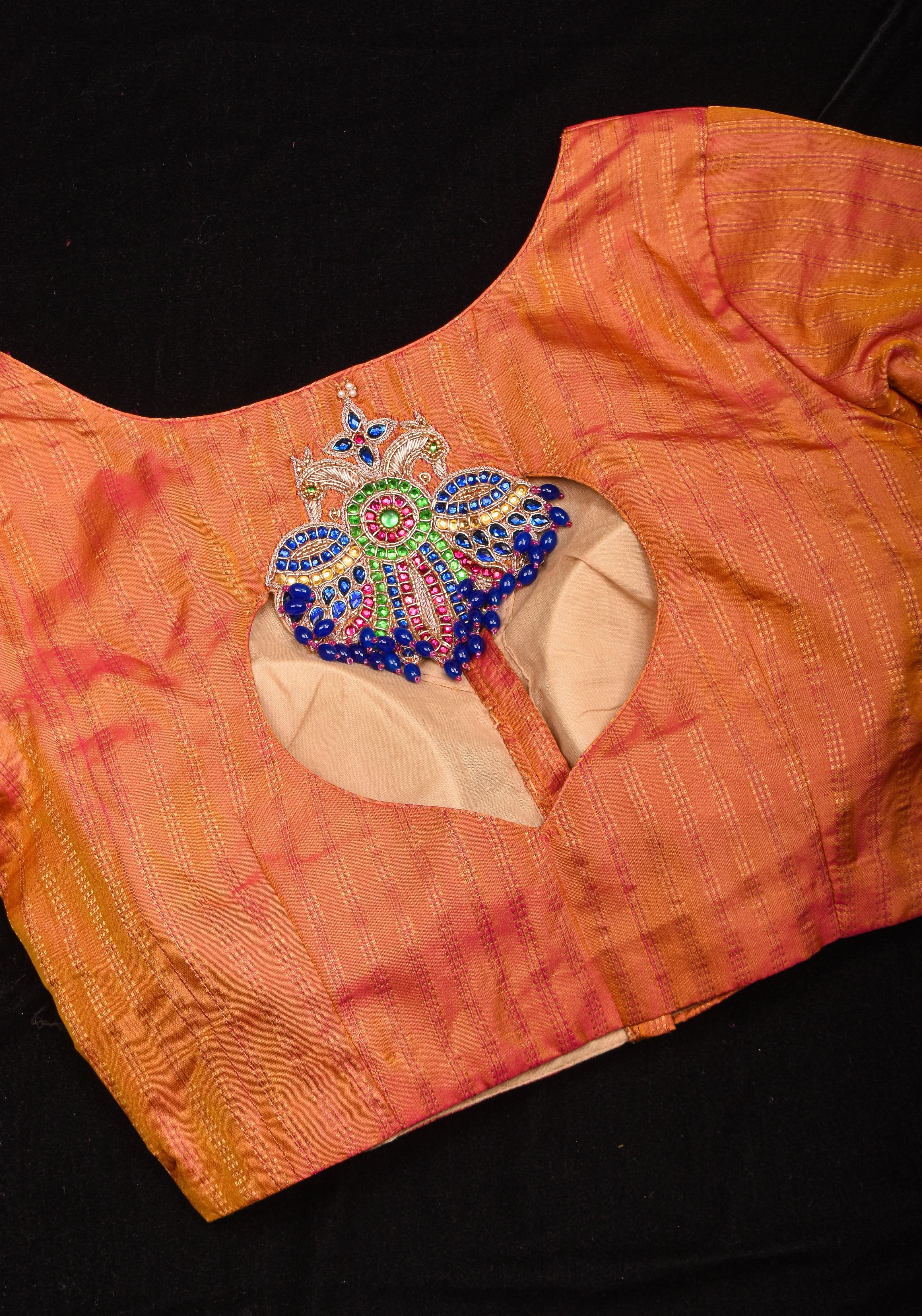 Kesari Mustard Pure Kanjivaram silk blouse with Berunda Hand Kundanwork , Made to Order | Shobitam