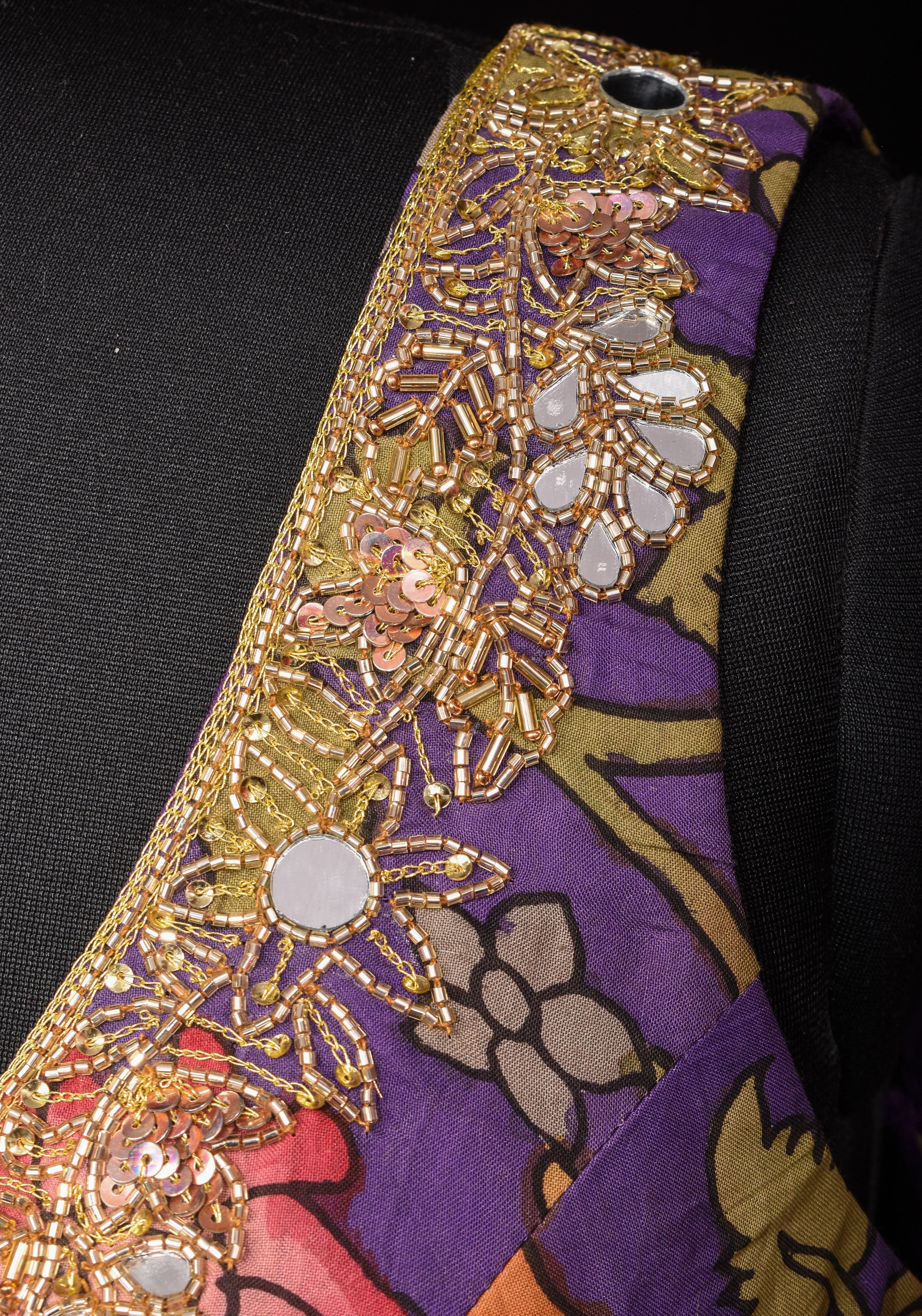 Purple Pure Pen Kalamkari Sleeveless Blouse with Mirror and Cutdana handworked embellishments, customizable, made-to-order | Shobitam