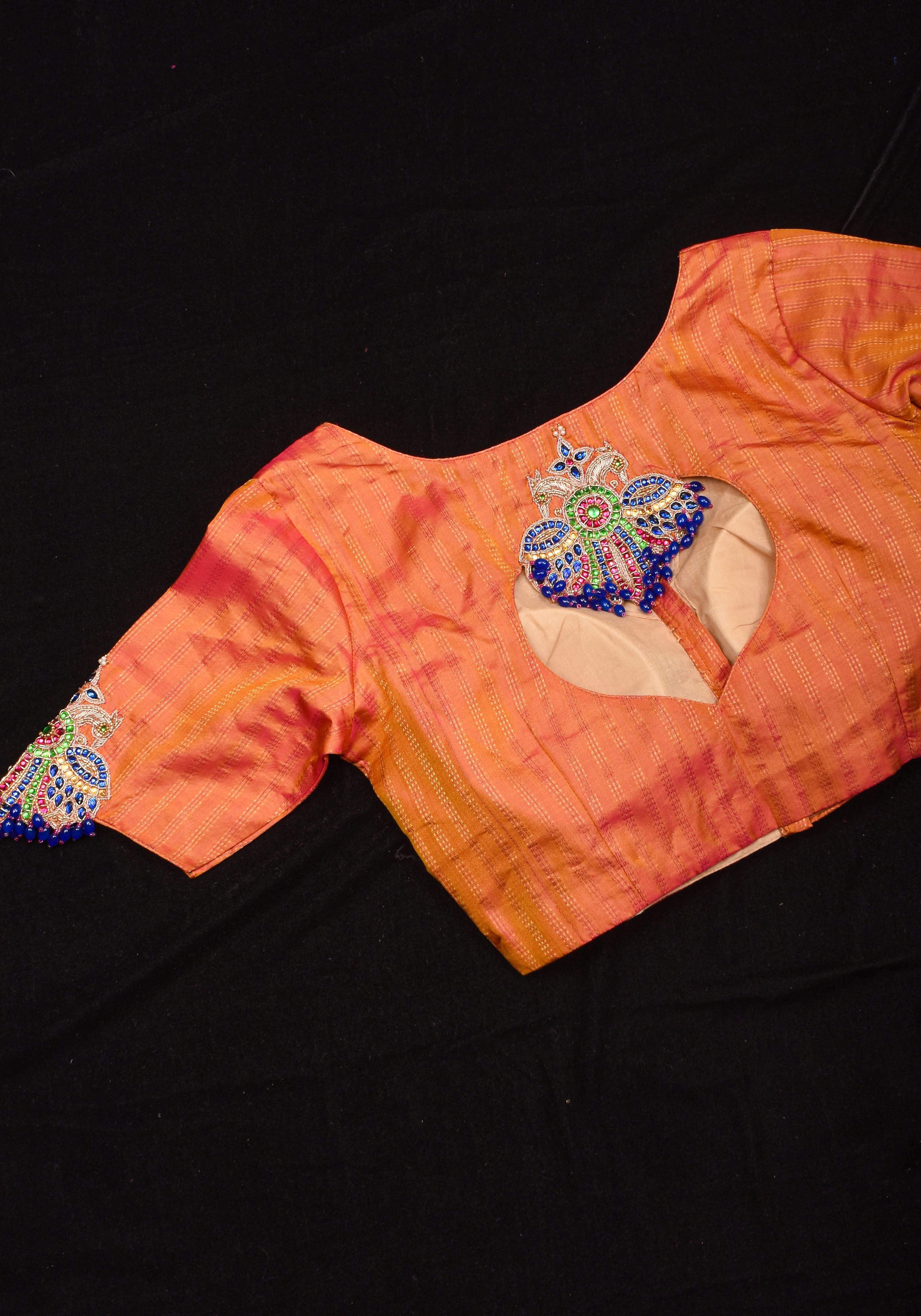 Kesari Mustard Pure Kanjivaram silk blouse with Berunda Hand Kundanwork , Made to Order | Shobitam