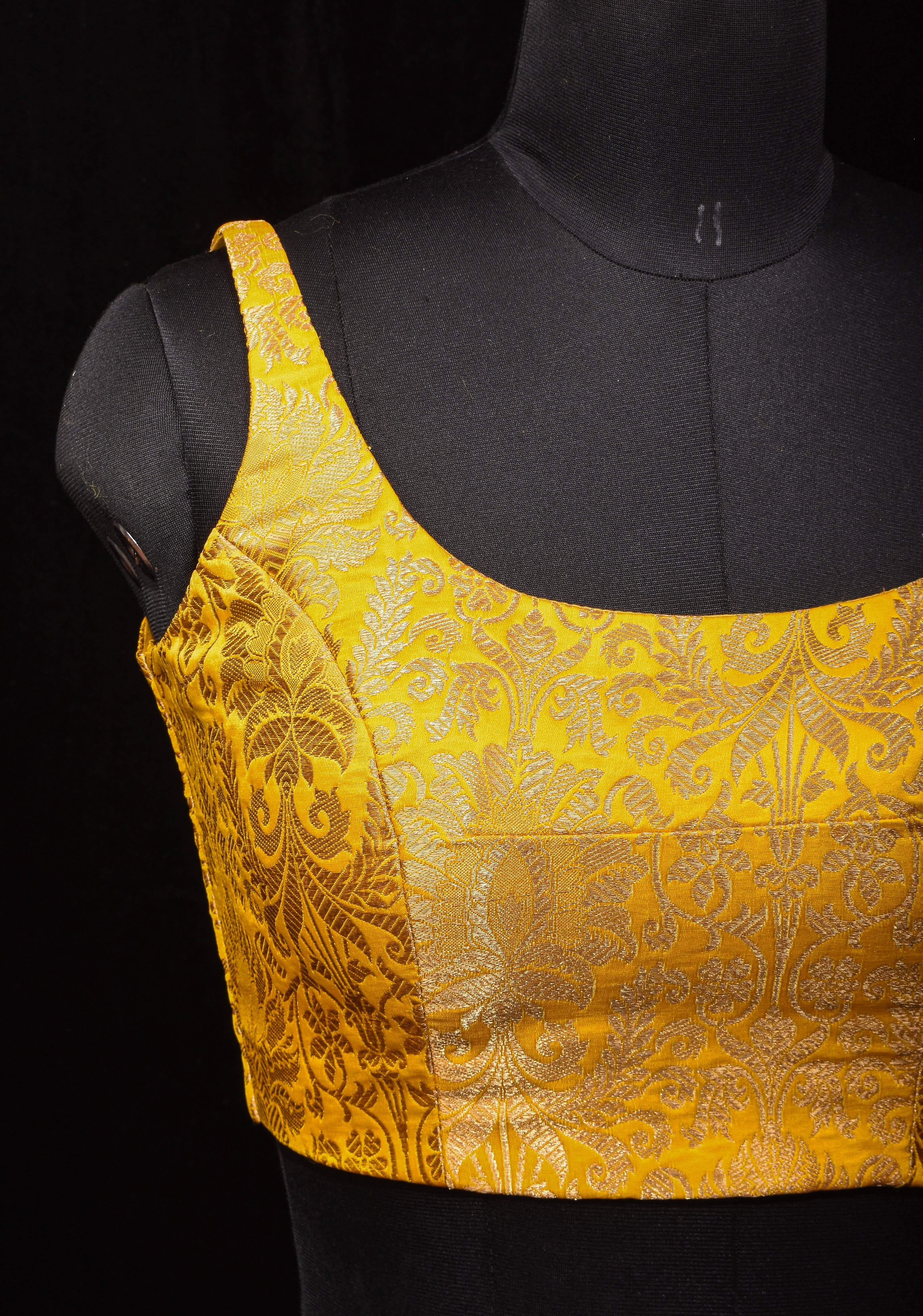 Yellow Banarasi brocade sleeveless mix and match blouse, customizable, made-to-order | Shobitam