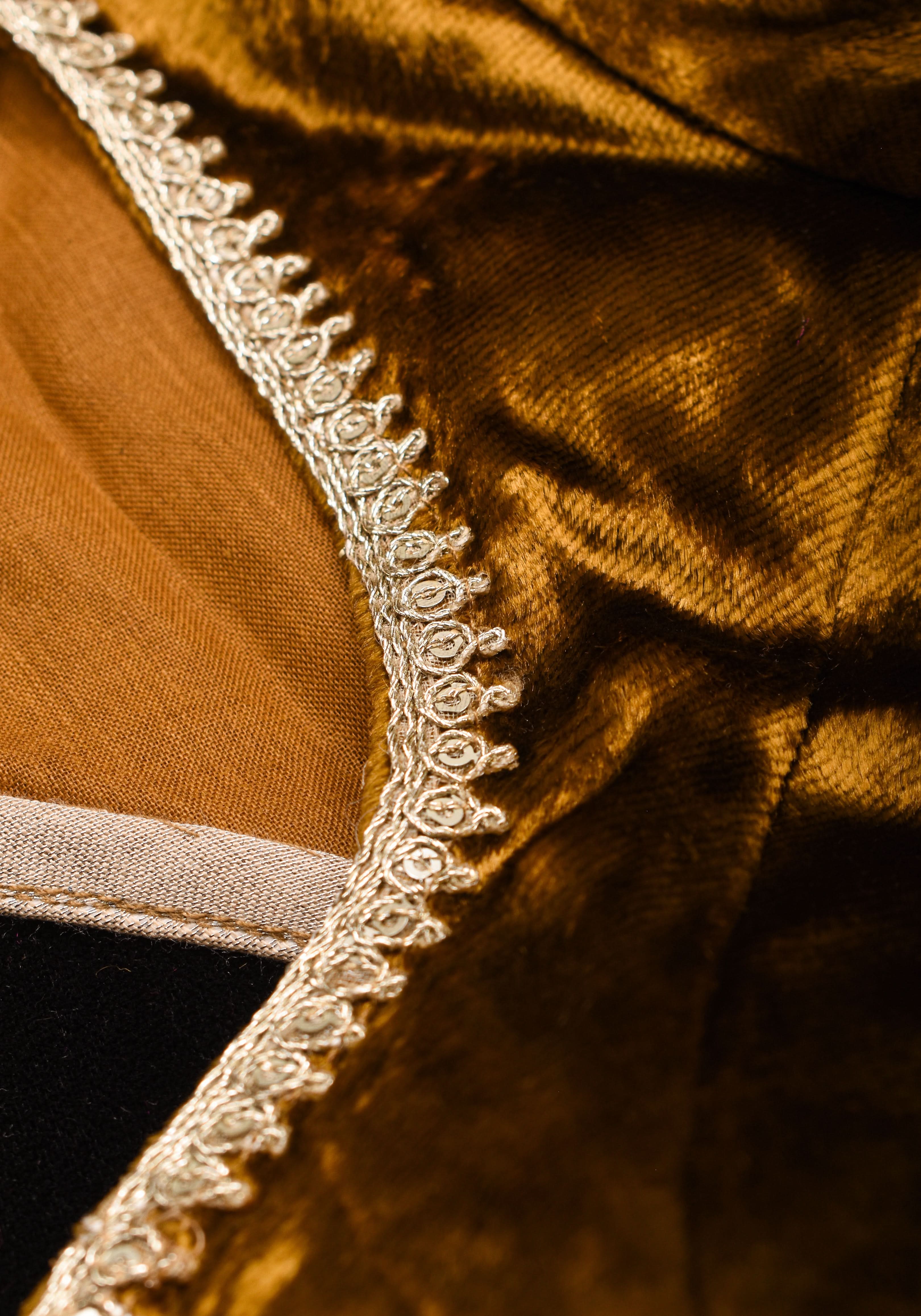 Exquisite Amber Brown Velvet Blouse with Deep Sweet Heart Neck and Tie up Detailing | Shobitam