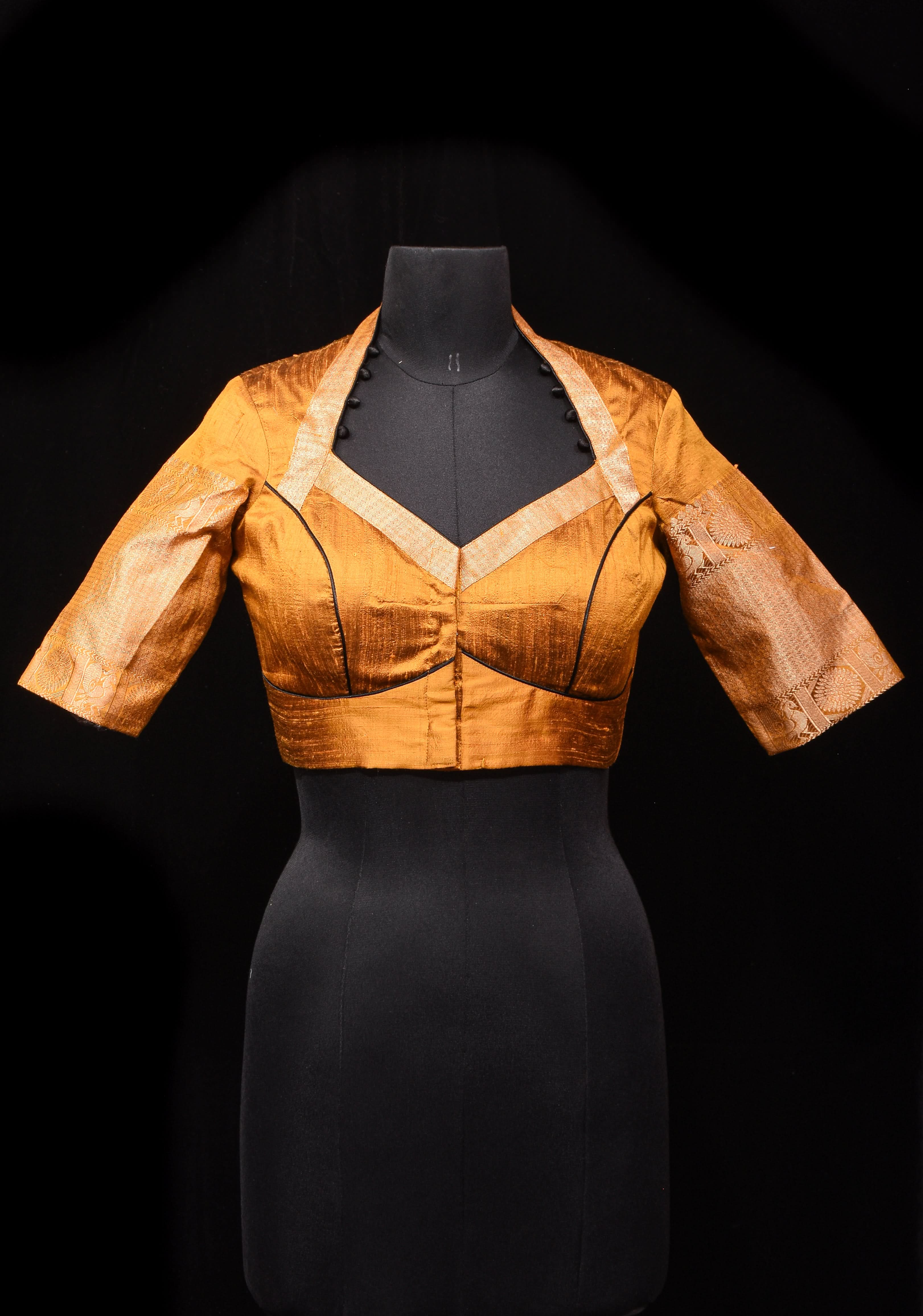 Ochre Pure Raw Silk With Wide Zari Borders and Free Spirit Floral and Birds Embroidery, Customizable, Made to Order | Shobitam