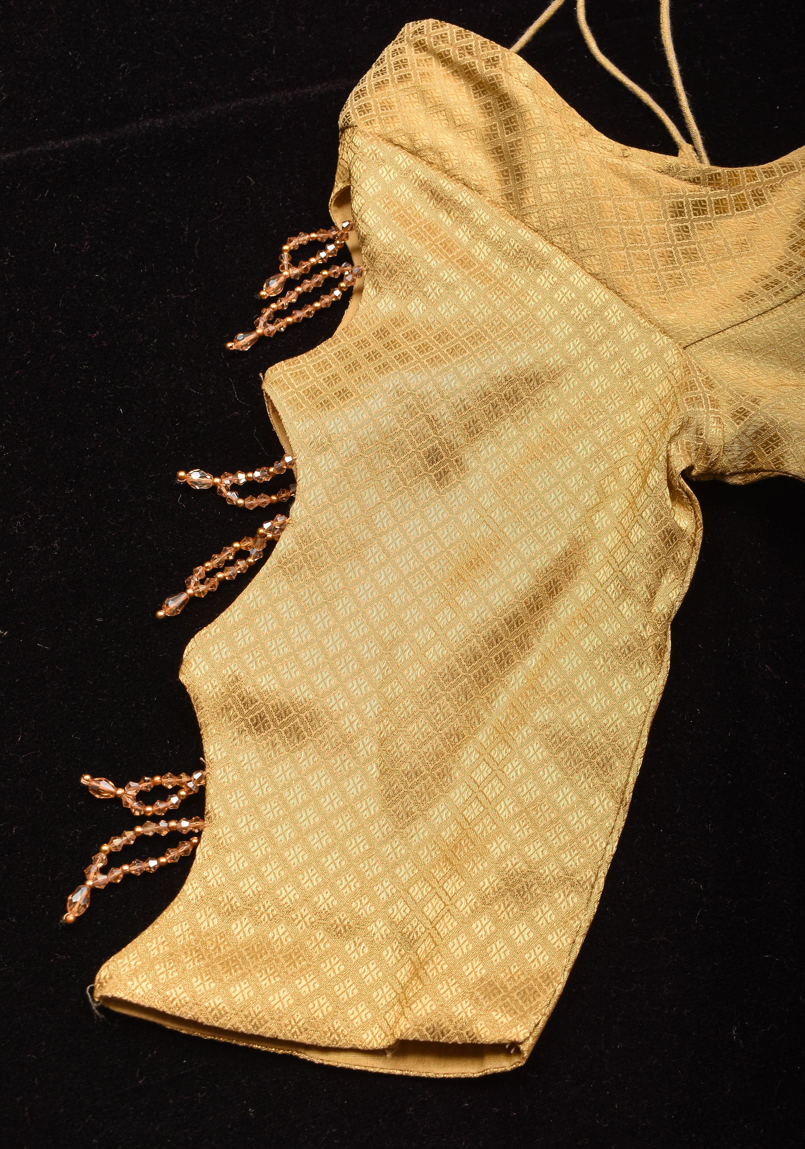 Golden blouse with cutout in sleeves and crystal detailing , Made to Order | Shobitam