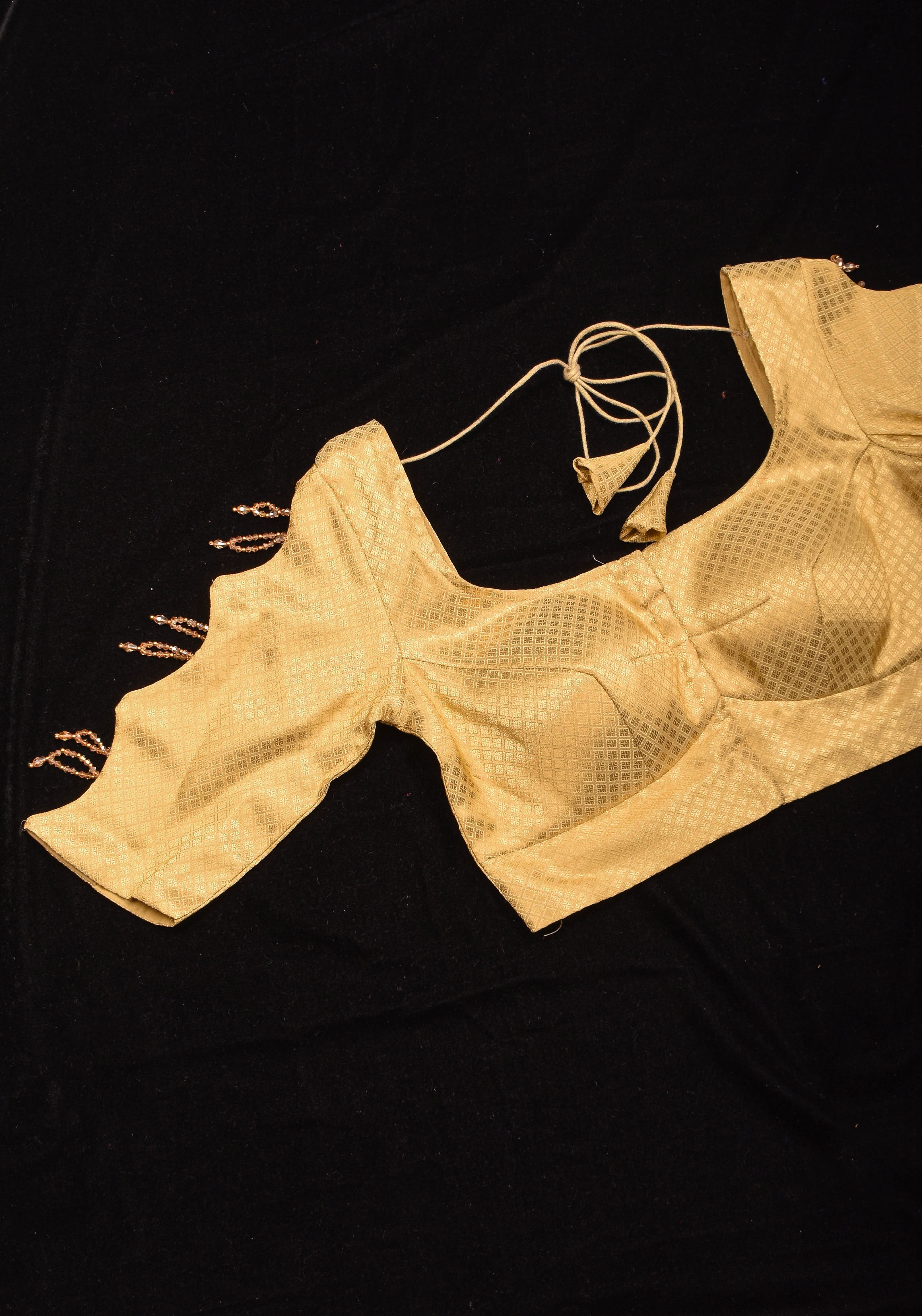 Golden blouse with cutout in sleeves and crystal detailing , Made to Order | Shobitam