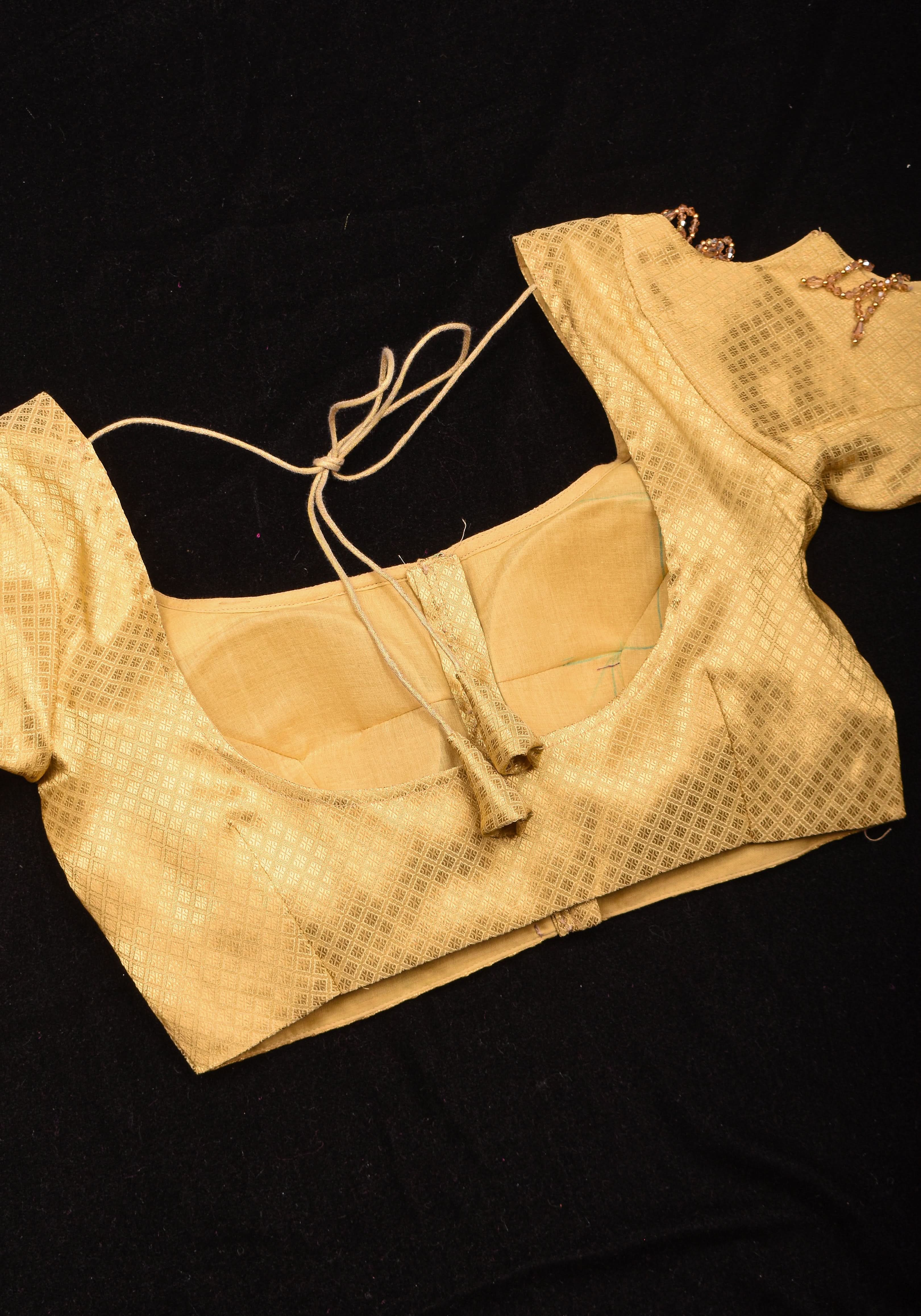 Golden blouse with cutout in sleeves and crystal detailing , Made to Order | Shobitam
