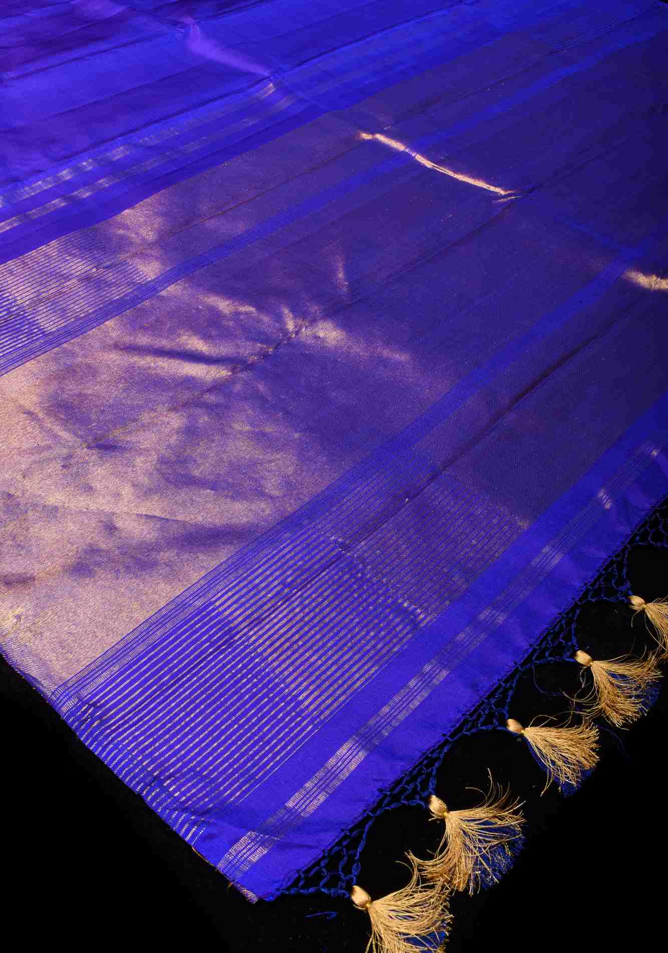 Royal Blue Kanjivaram Pure Silk Saree with golden Zari Temple border Wrap in 1 minute saree