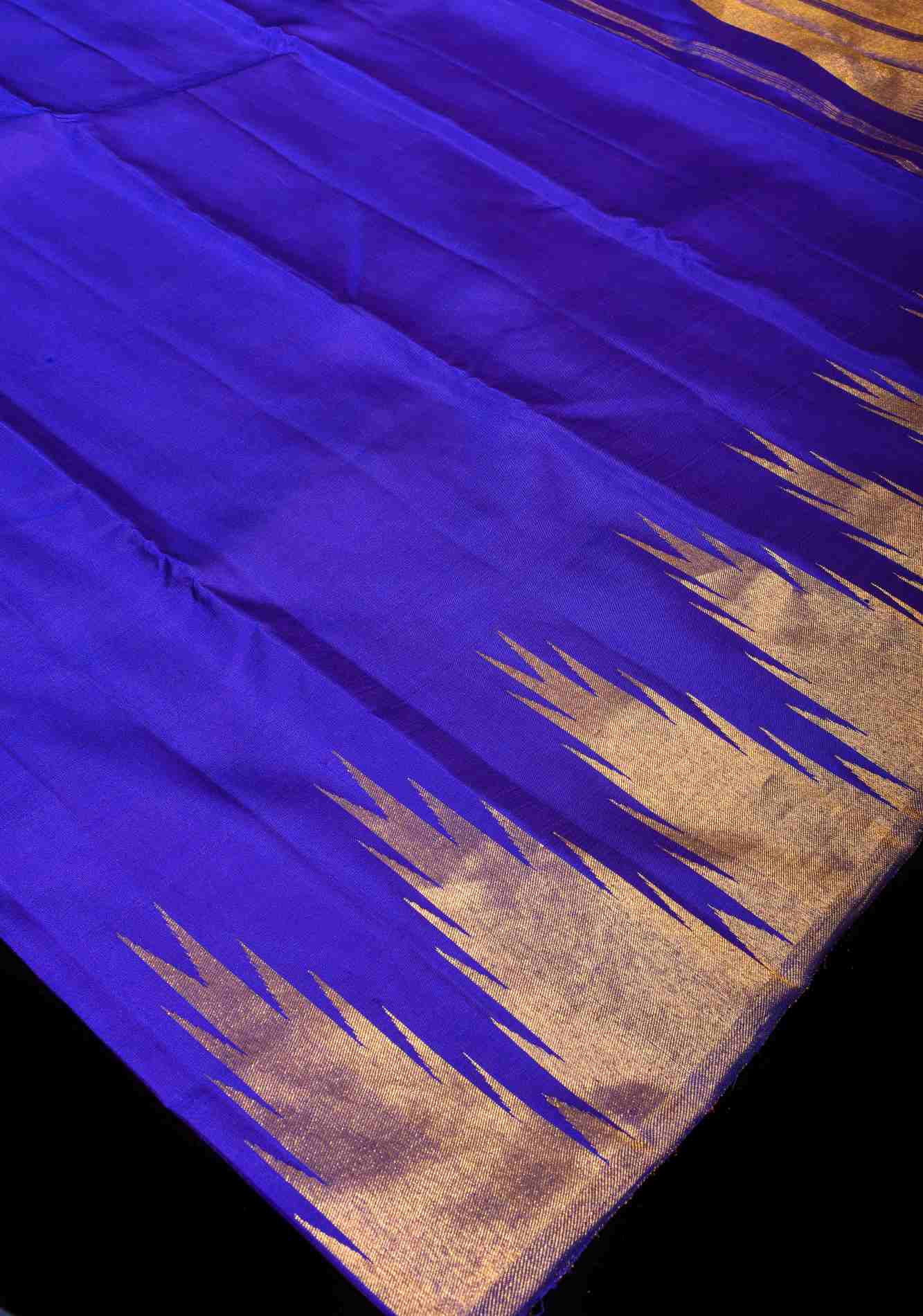 Royal Blue Kanjivaram Pure Silk Saree with golden Zari Temple border Wrap in 1 minute saree