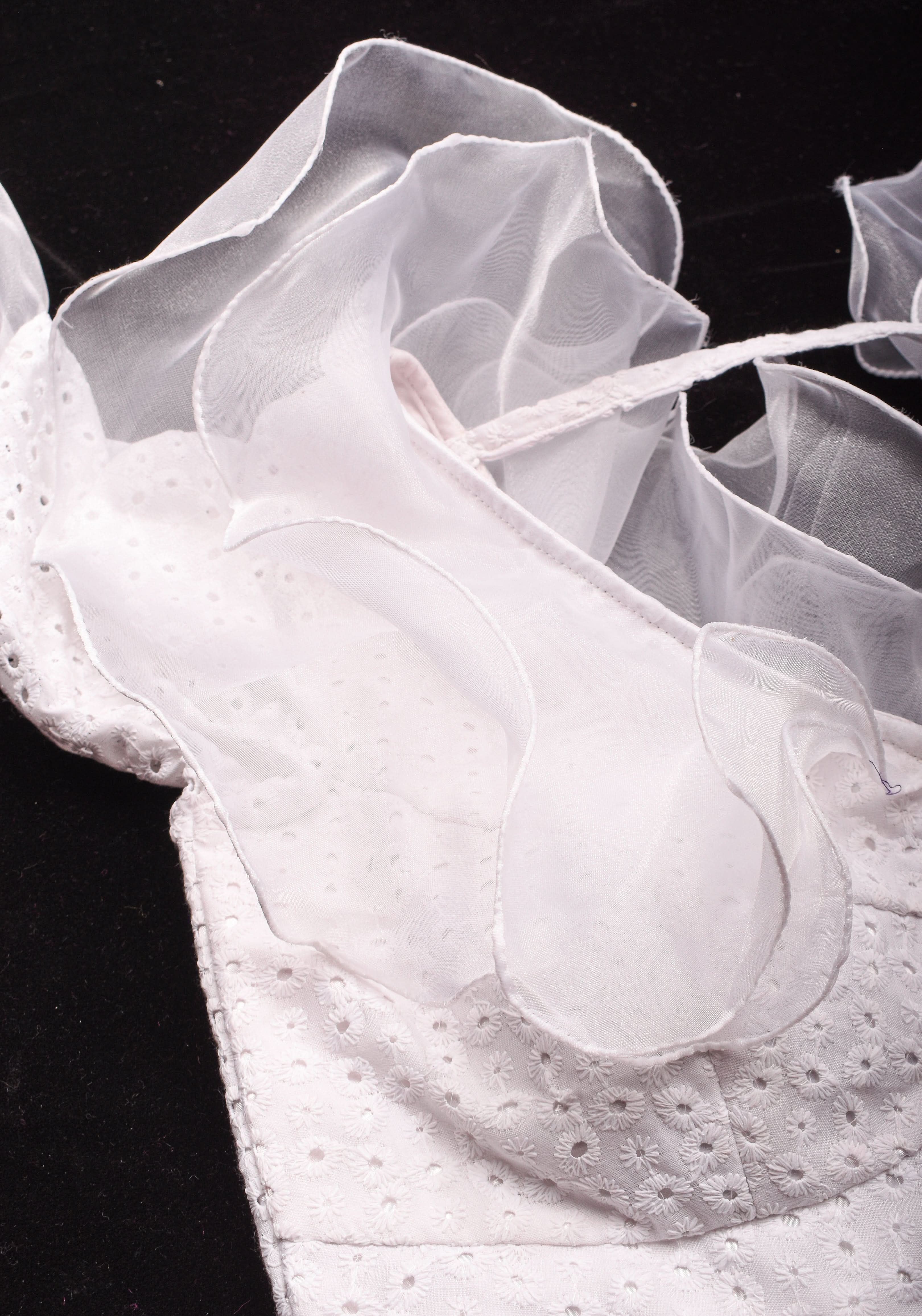 White Hakoba  blouse with Organza  Ruffle detailing , Made to Order | Shobitam