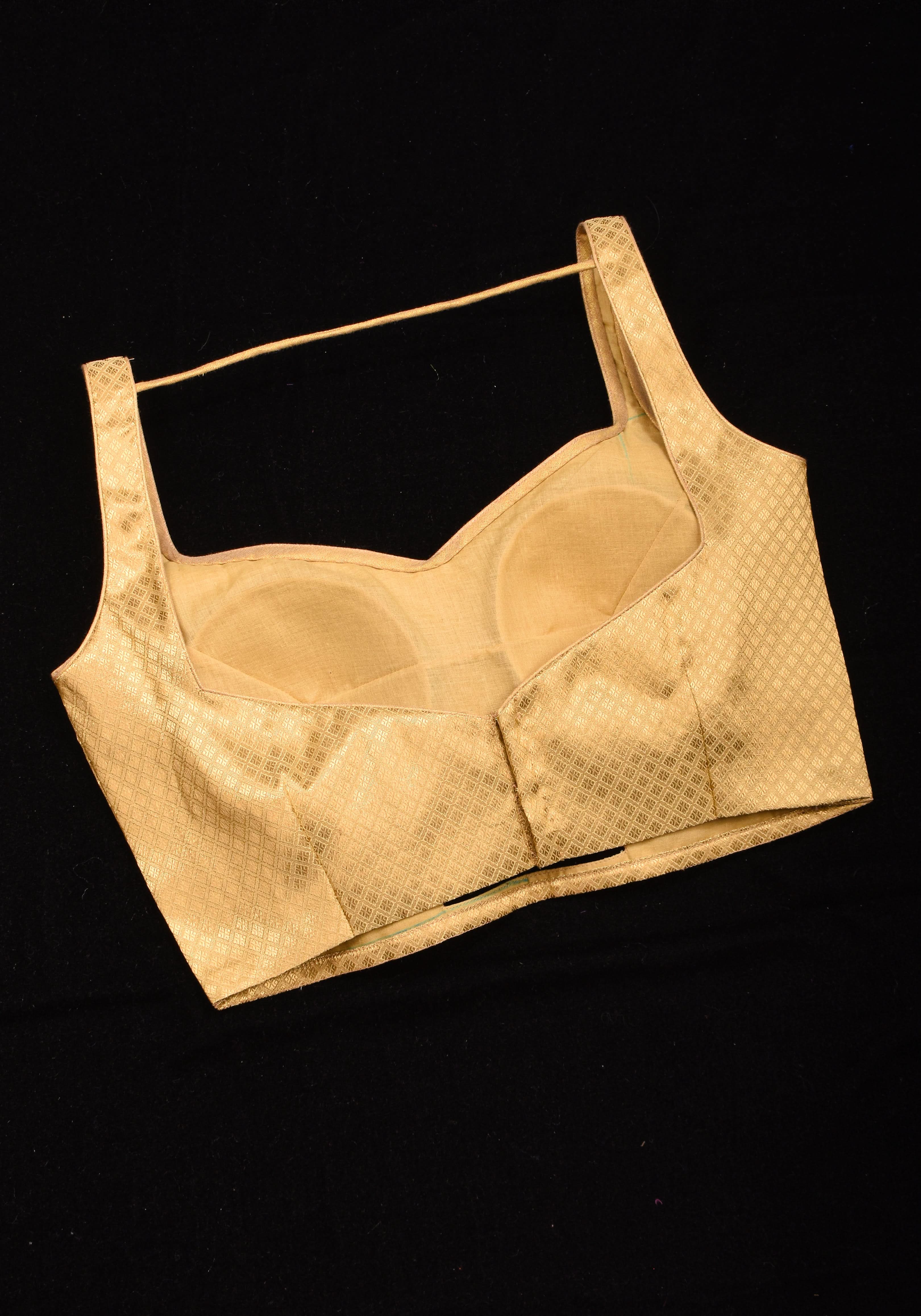 Golden blouse with sleeveless with front cutout , Made to Order | Shobitam