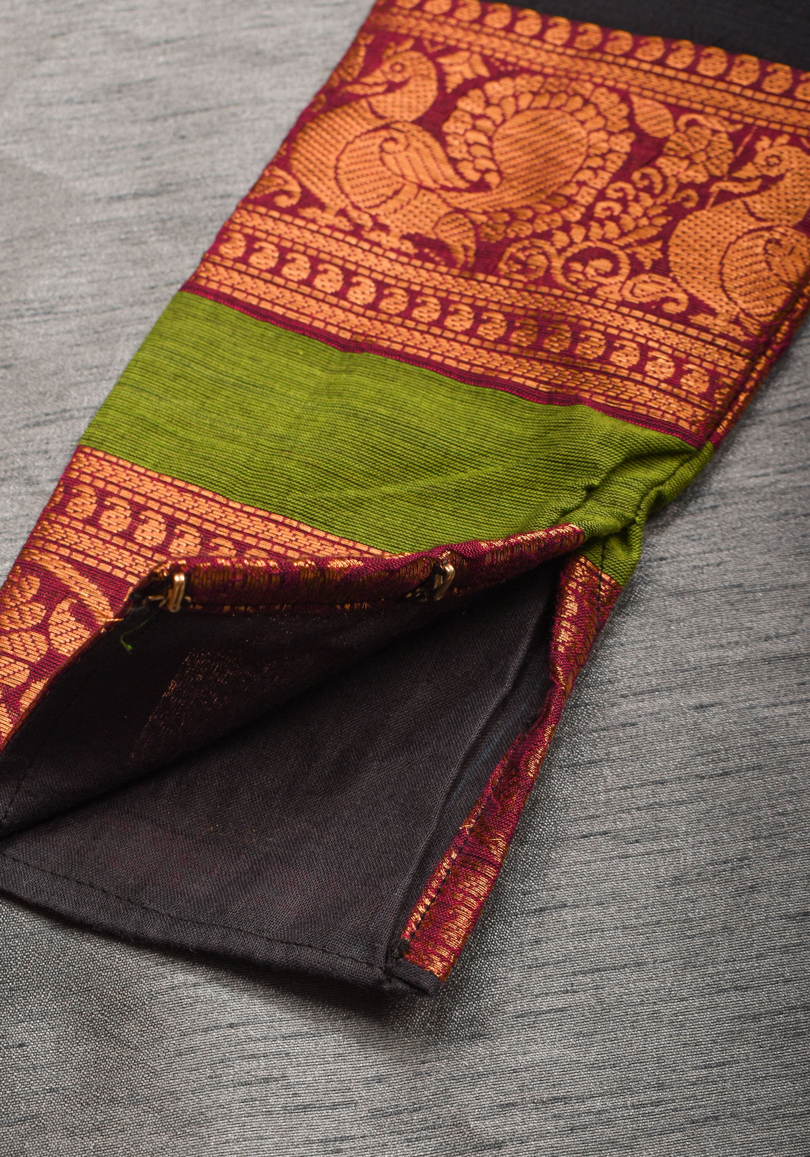Charming Black Kanchi Cotton Blouse with 3/4th Sleeves, Zari detailing and Criss cross   , Made to Order | Shobitam