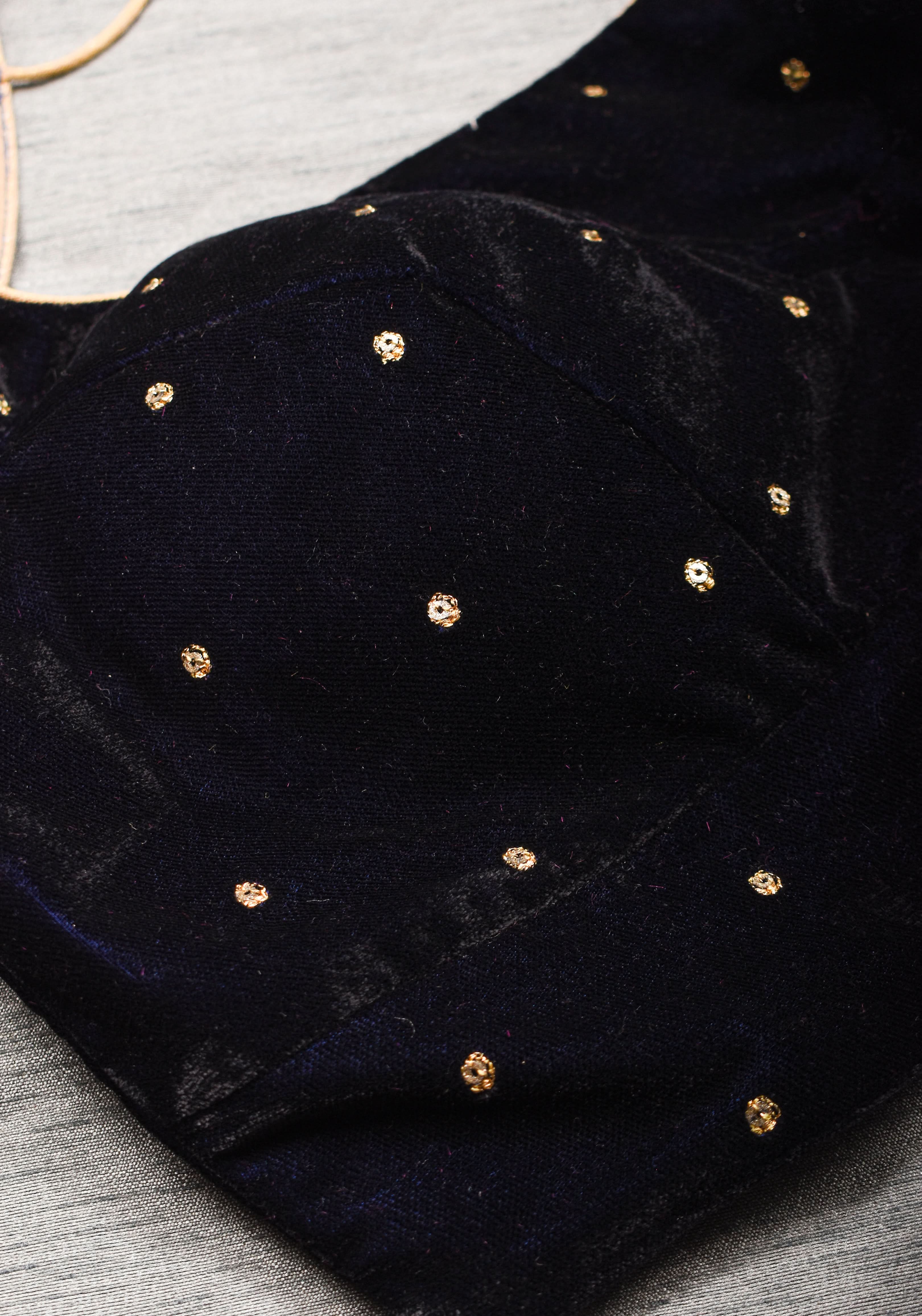 Statement Patchwork Pure Kanjivaram Silk Brocade and Midnight Blue Velvet Blouse  , Made to Order | Shobitam