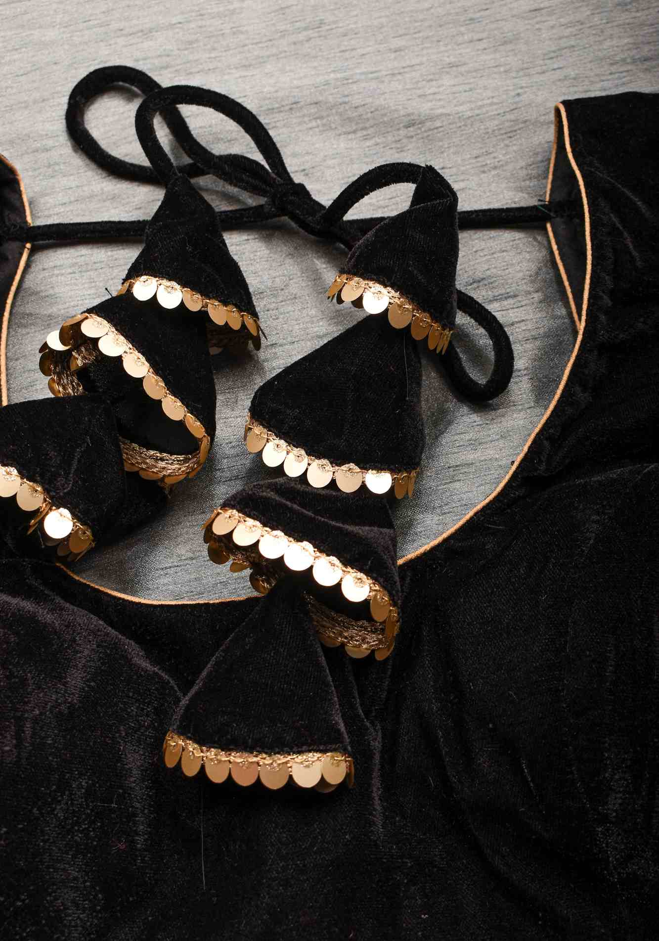 Black velvet with sequin handwork cuff Blouse, rounded V neckline, Made to Order