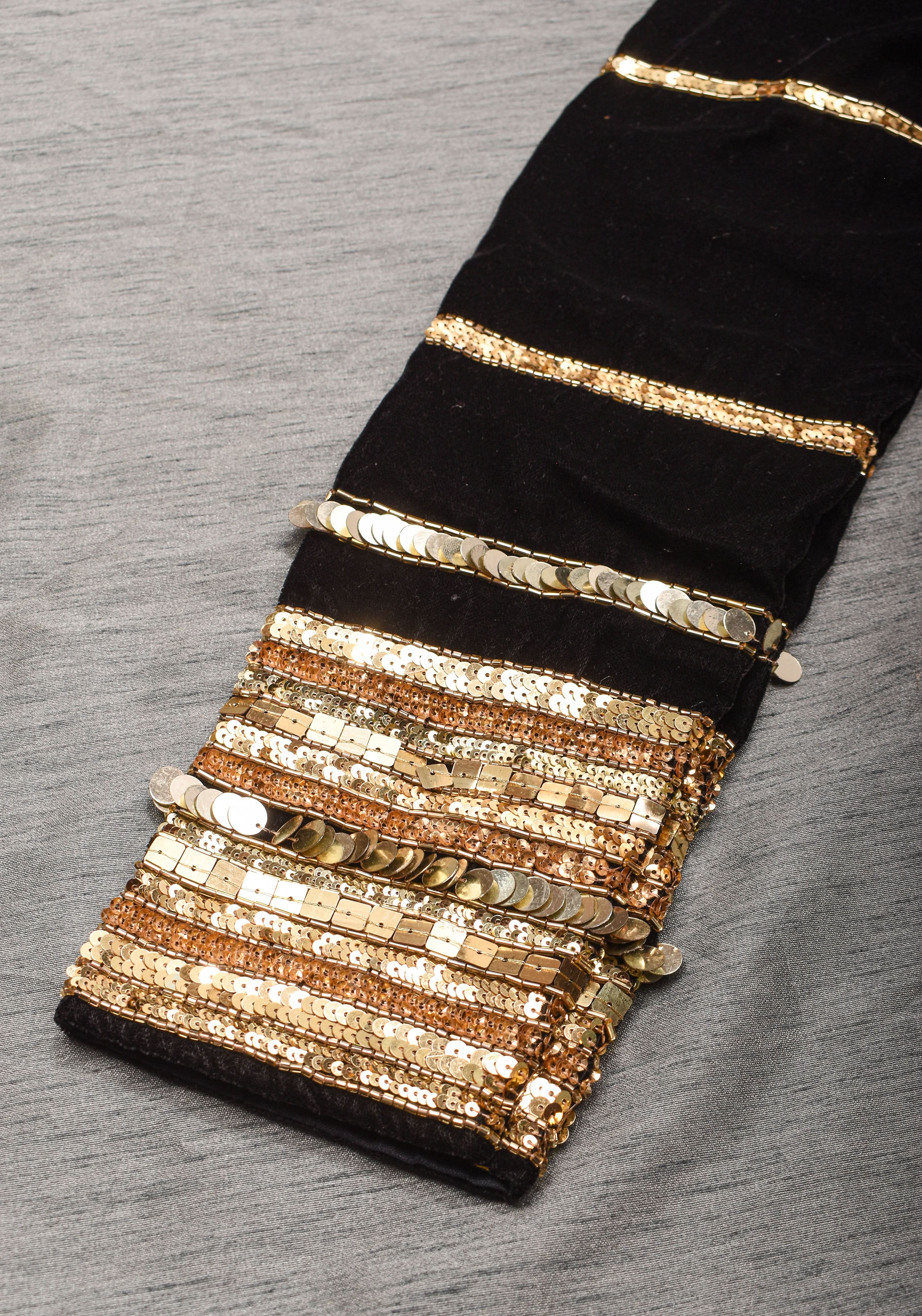 Black velvet with sequin handwork cuff Blouse, rounded V neckline,  Made to Order | Shobitam