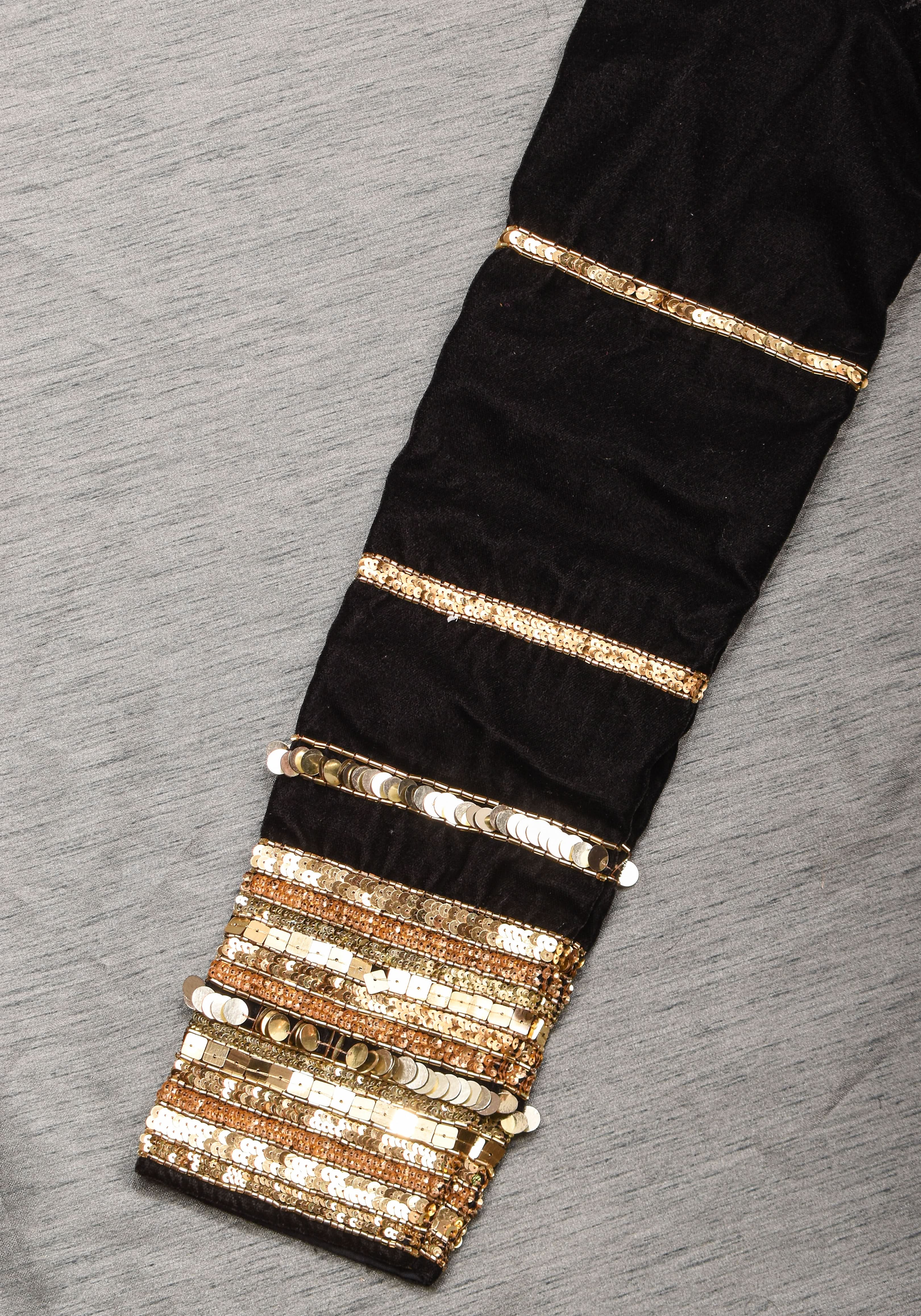 Black velvet with sequin handwork cuff Blouse, rounded V neckline,  Made to Order | Shobitam