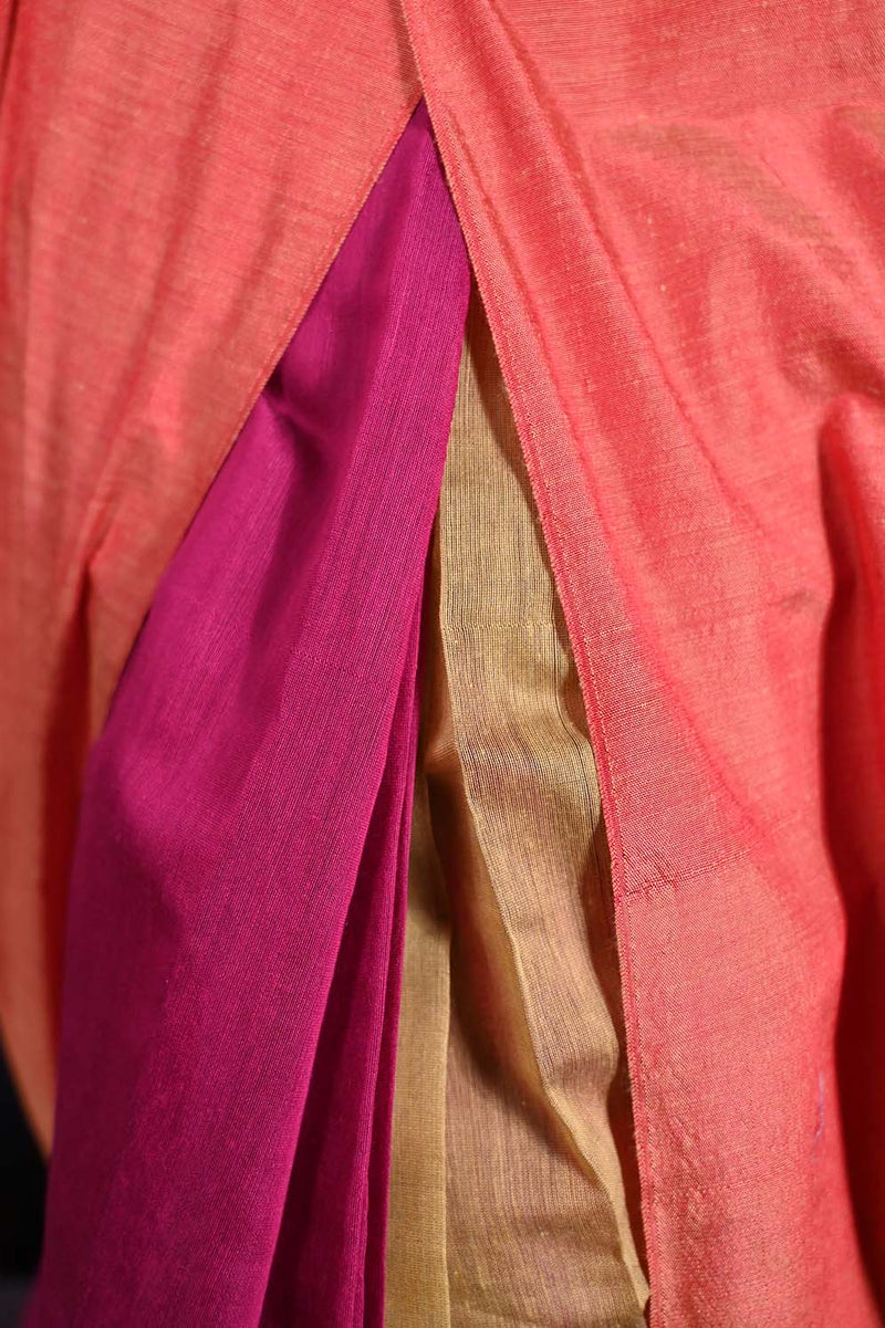 Green-Pink-Mustard Cotton Handloom Wrap in one minute saree