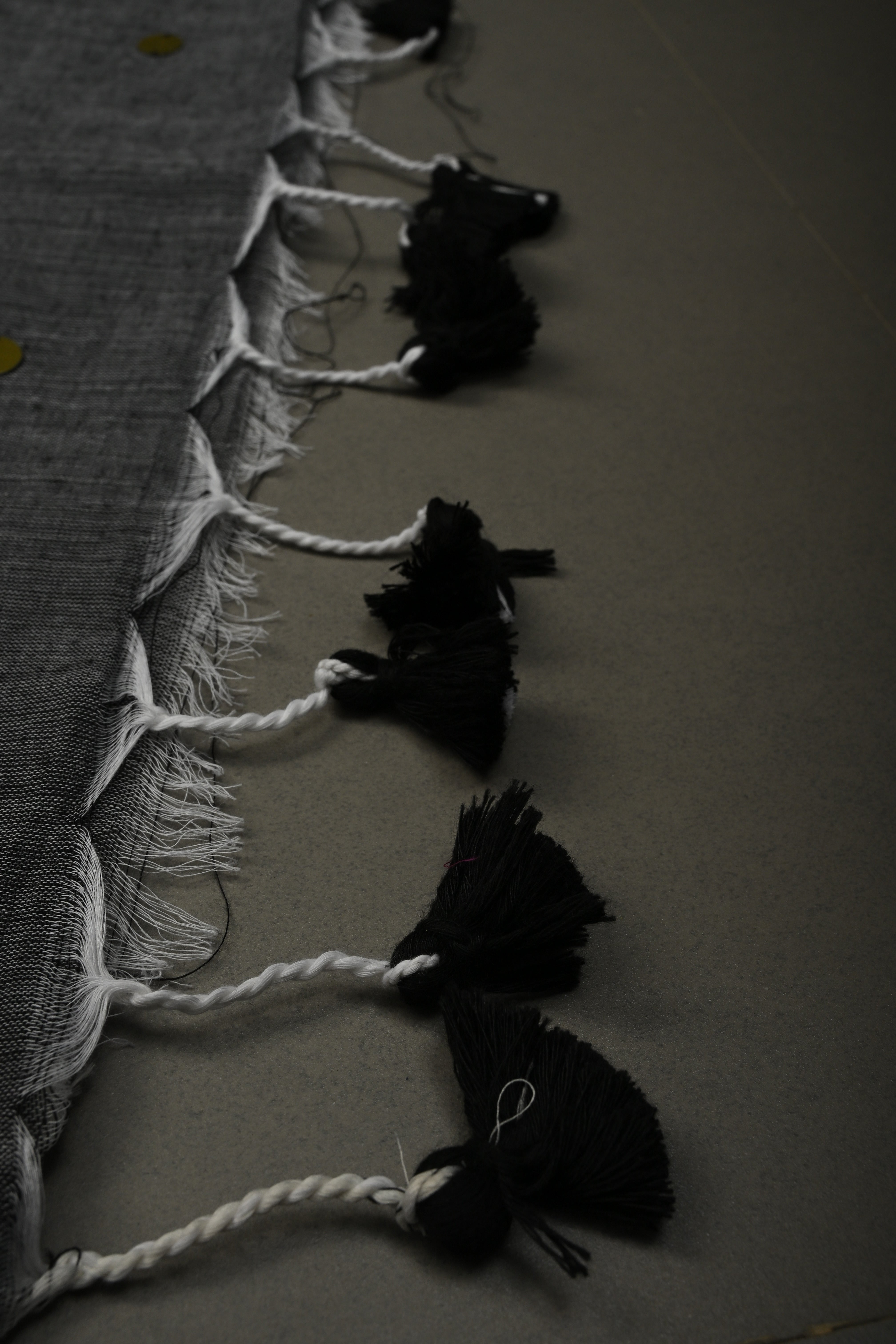 Gray Mercerized Mul Cotton saree in With Tikki work and Long Tassels, No Blouse Piece
