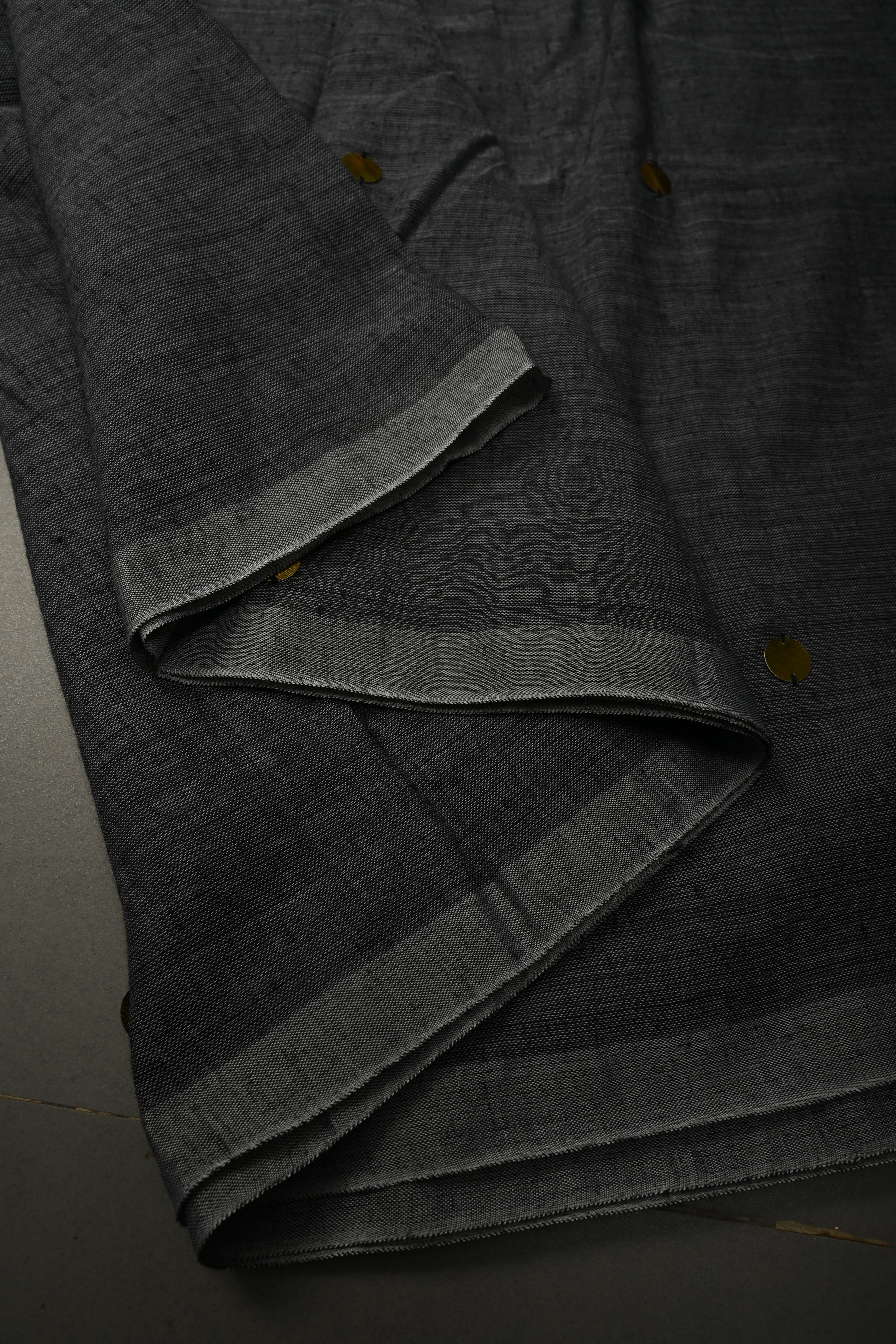 Gray Mercerized Mul Cotton saree in With Tikki work and Long Tassels, No Blouse Piece