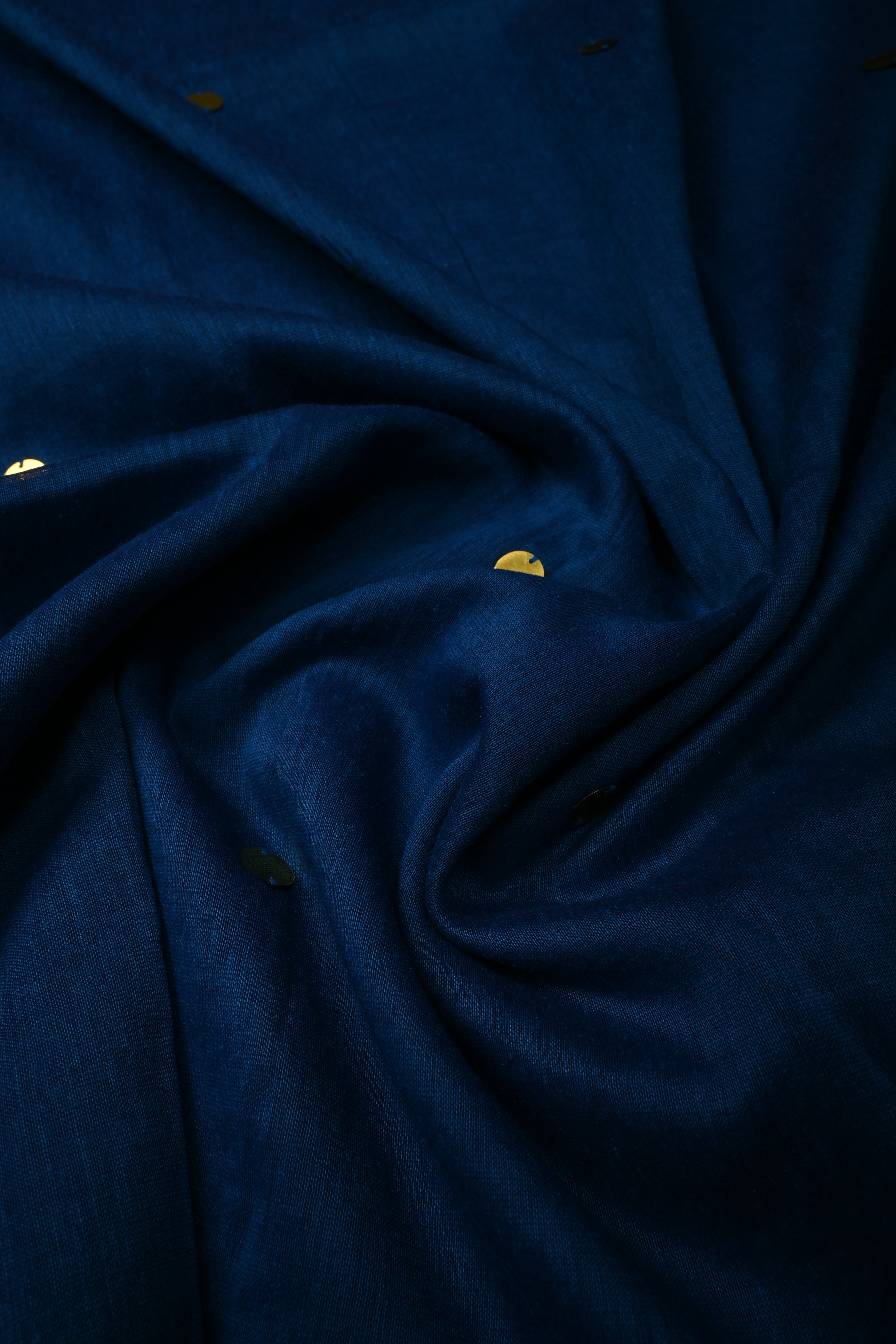 Royal Blue Mercerized Mul Cotton saree in With Tikki work and Long Tassels, No Blouse Piece | Shobitam