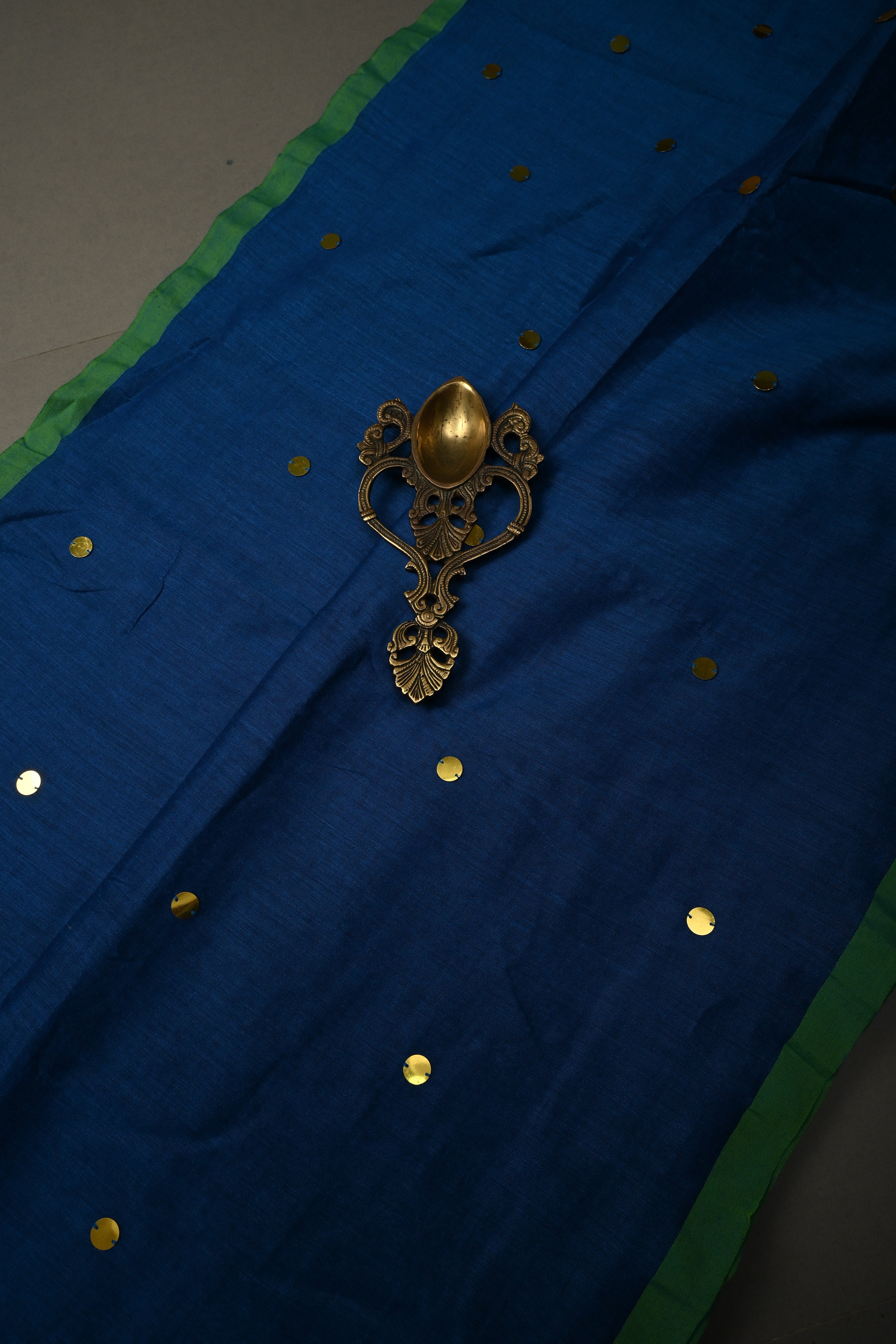Royal Blue Mercerized Mul Cotton saree in With Tikki work and Long Tassels, No Blouse Piece | Shobitam