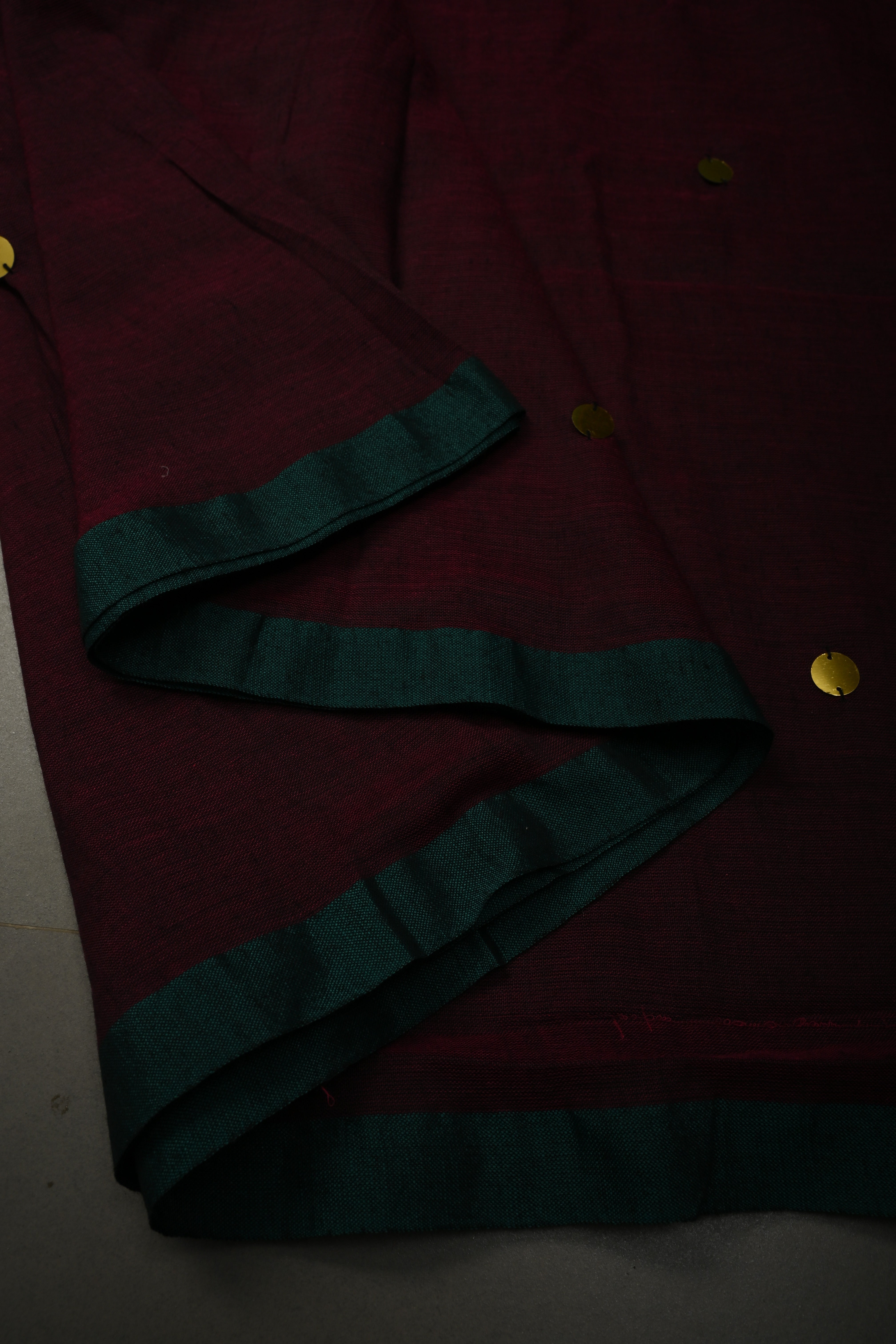 Tyrian Purple Mercerized Mul Cotton Saree with Tikki Work and Long Tassels, No Blouse Piece | Shobitam