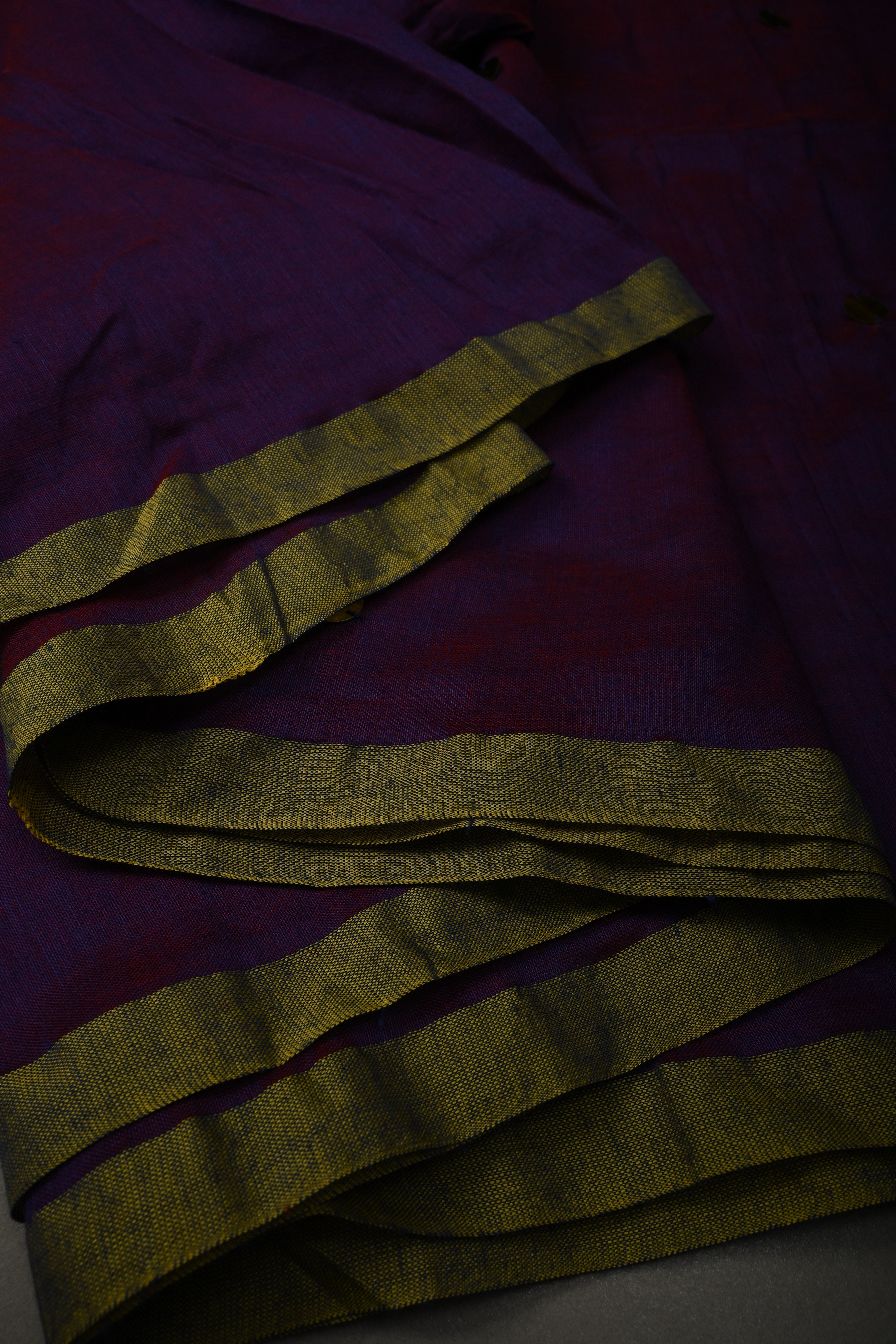 Purple-Red Mercerized Mul Cotton Saree with Tikki Work and Long Tassels, No Blouse Piece