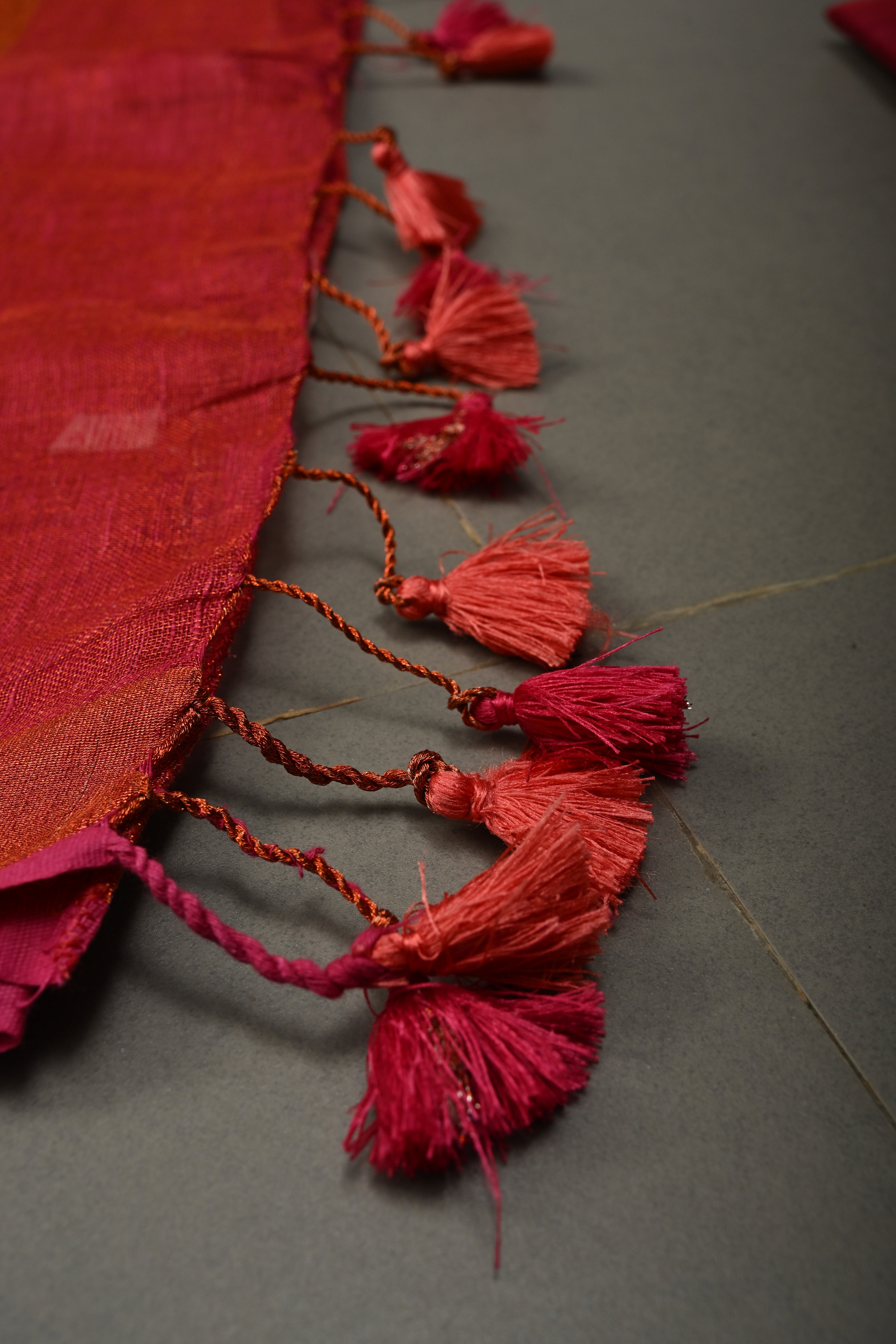 Pink Tissue Linen Saree with Resham Buttas and Minimal Zari Border | Shobitam