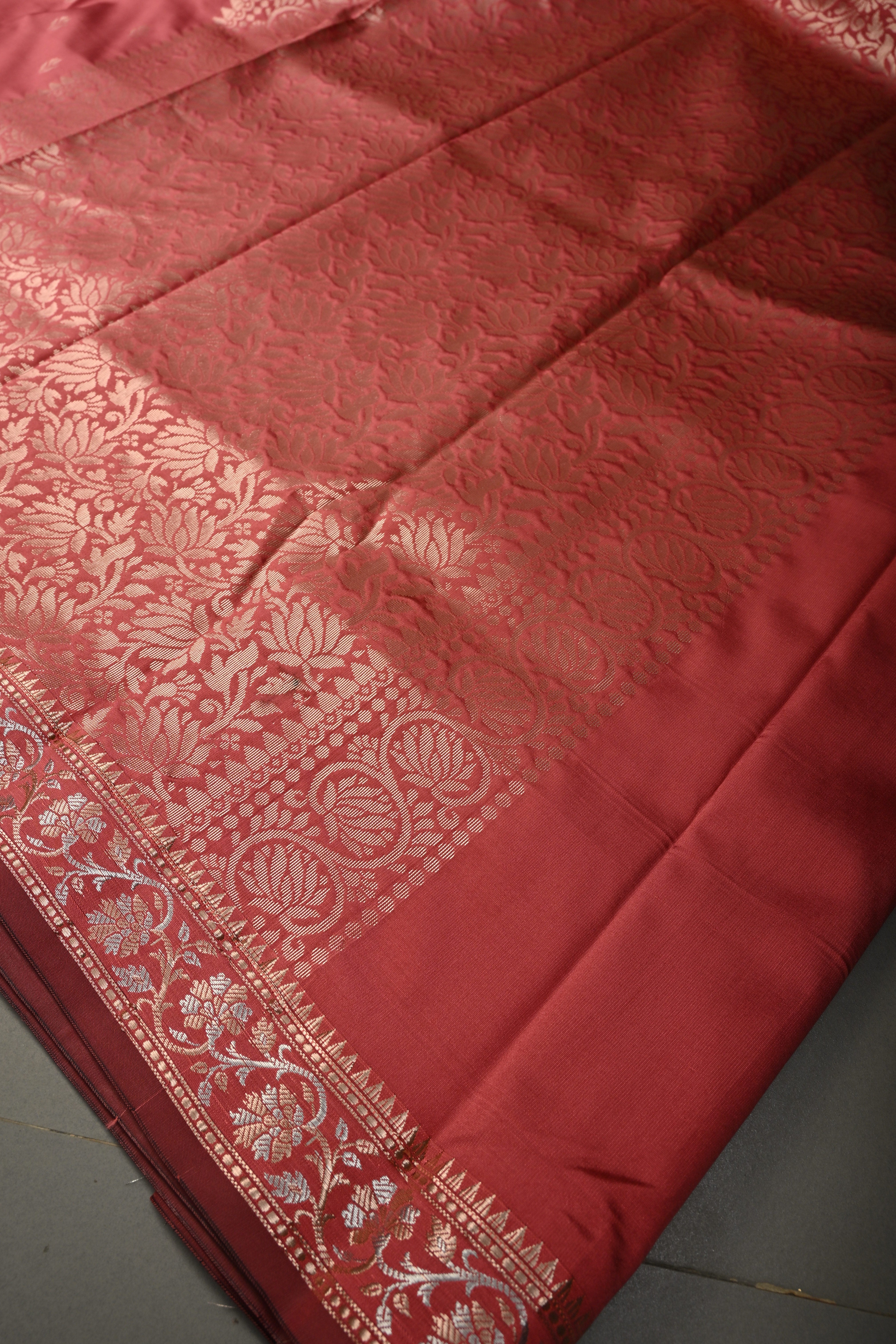 Rose Vale Semi Silk Saree with Zari Buttas and Alfi Zari Border | Shobitam