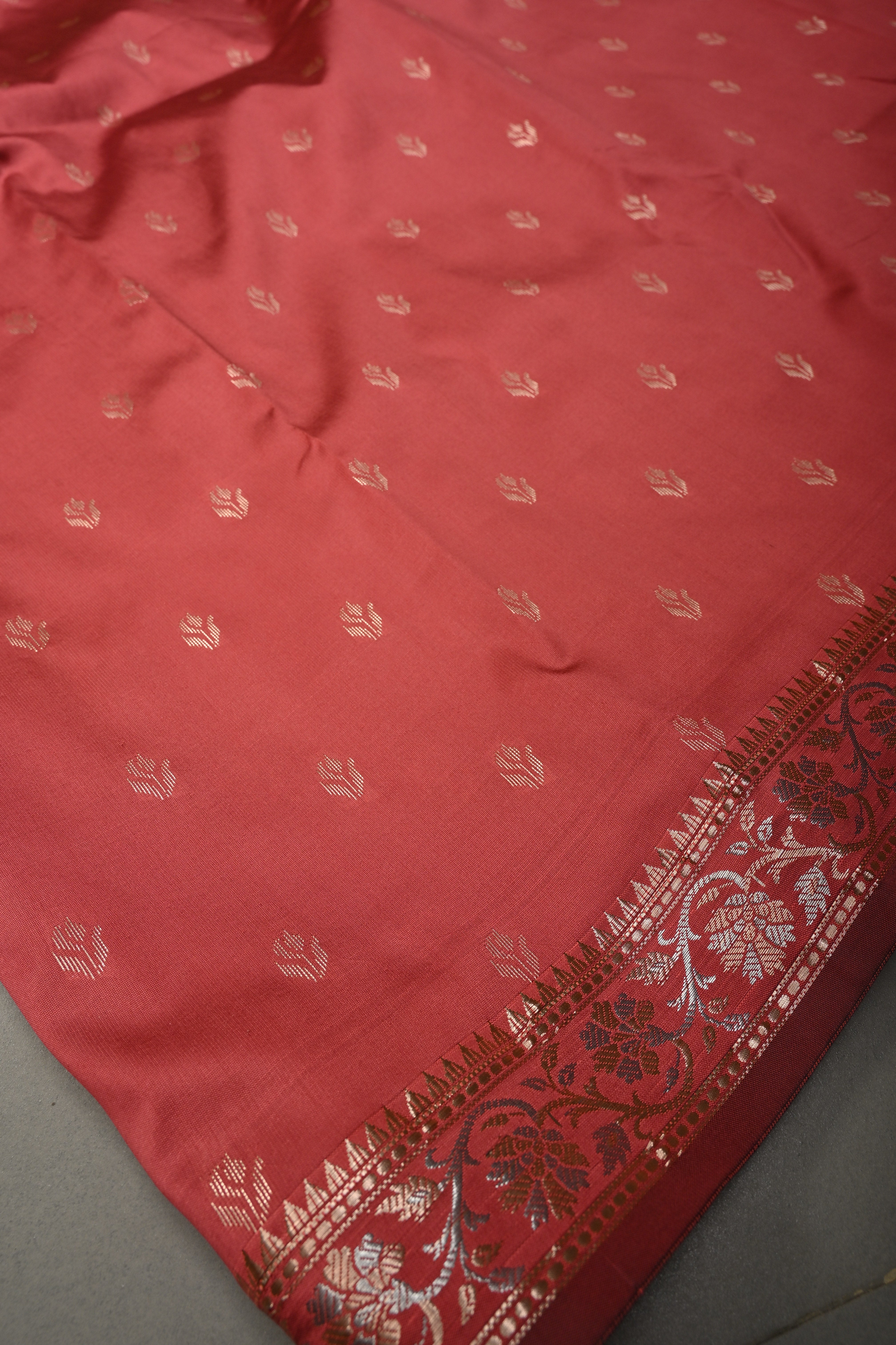 Rose Vale Semi Silk Saree with Zari Buttas and Alfi Zari Border | Shobitam