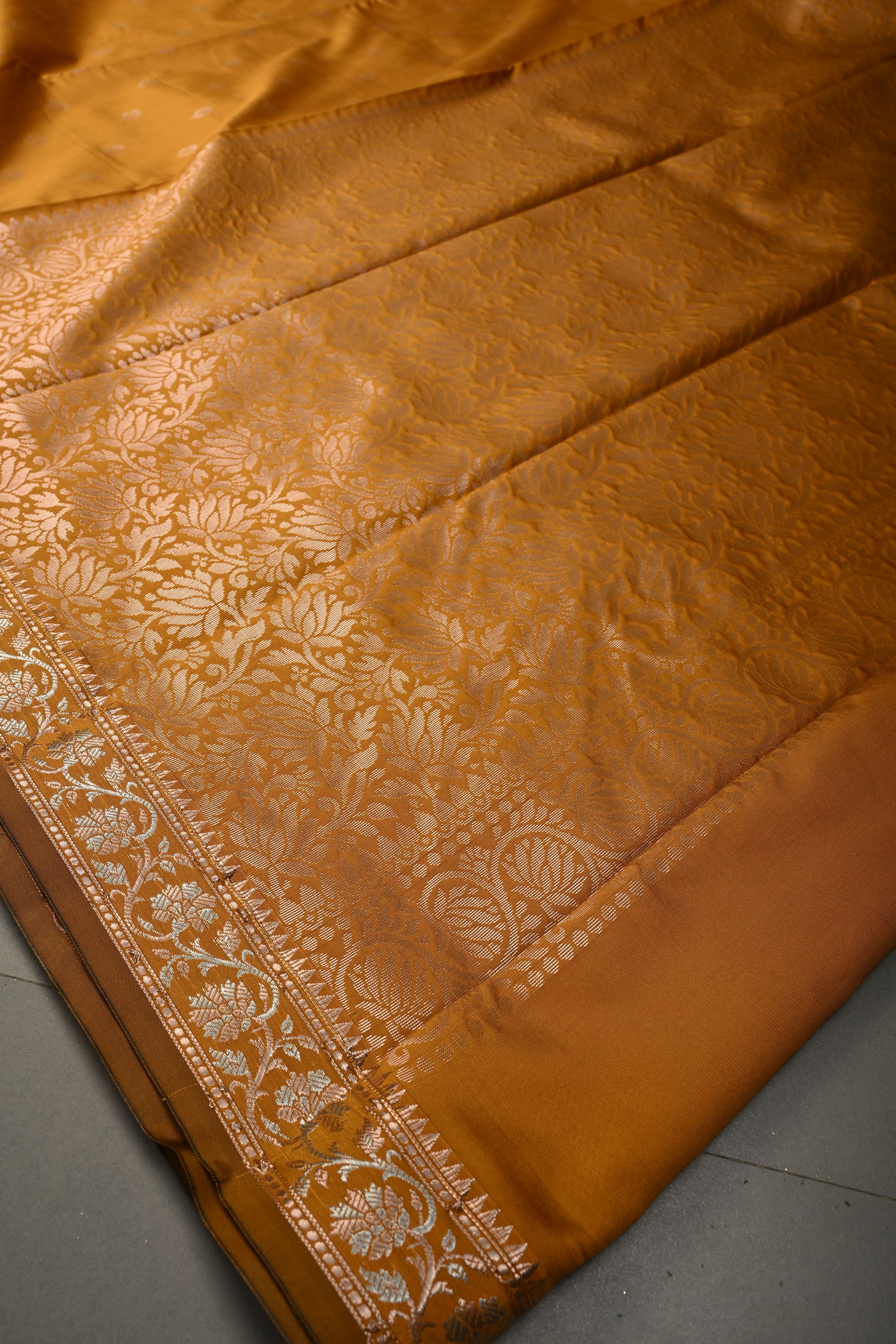 Methi Yellow Semi Silk Saree with Zari Buttas and Alfi Zari Border | Shobitam