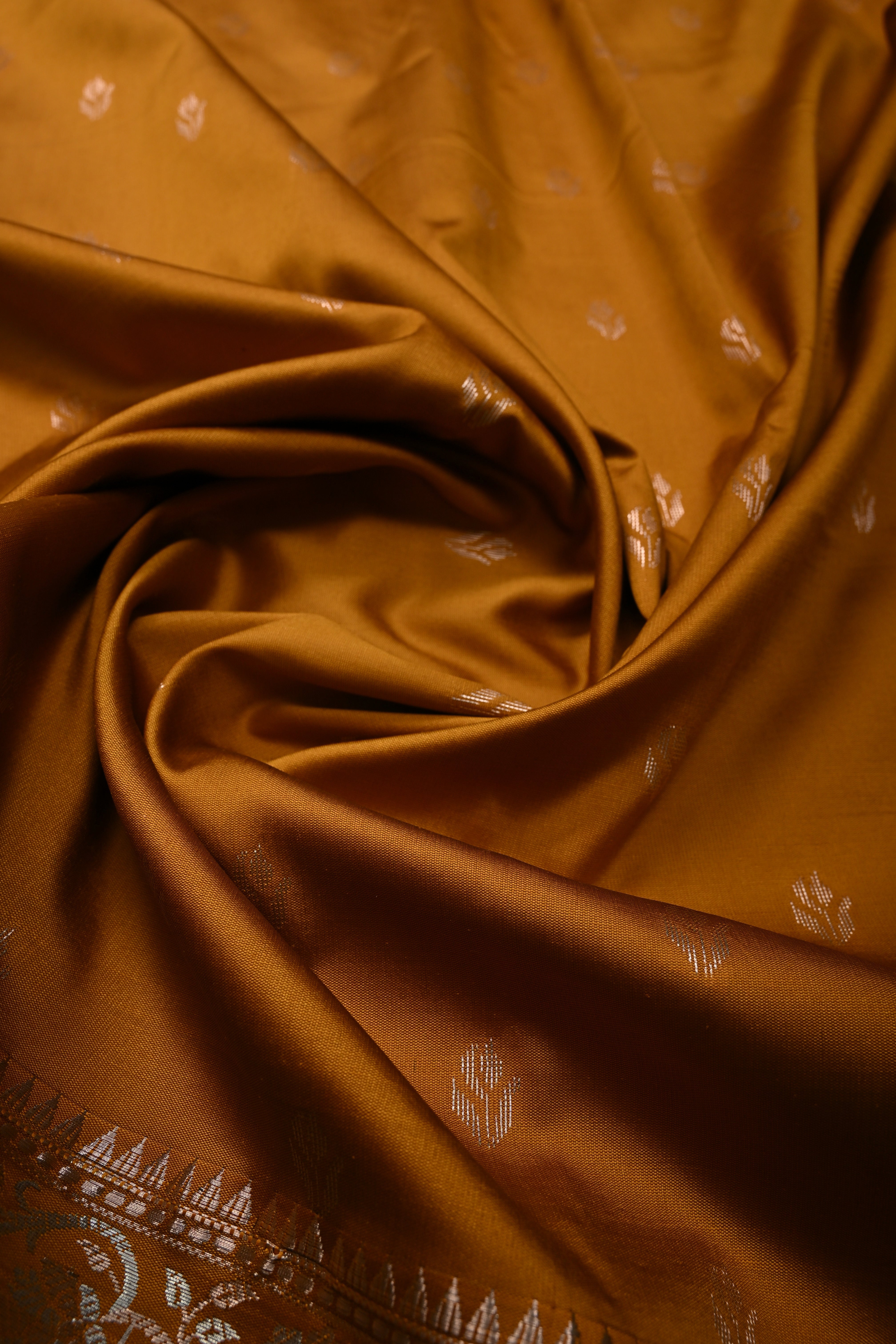 Methi Yellow Semi Silk Saree with Zari Buttas and Alfi Zari Border | Shobitam