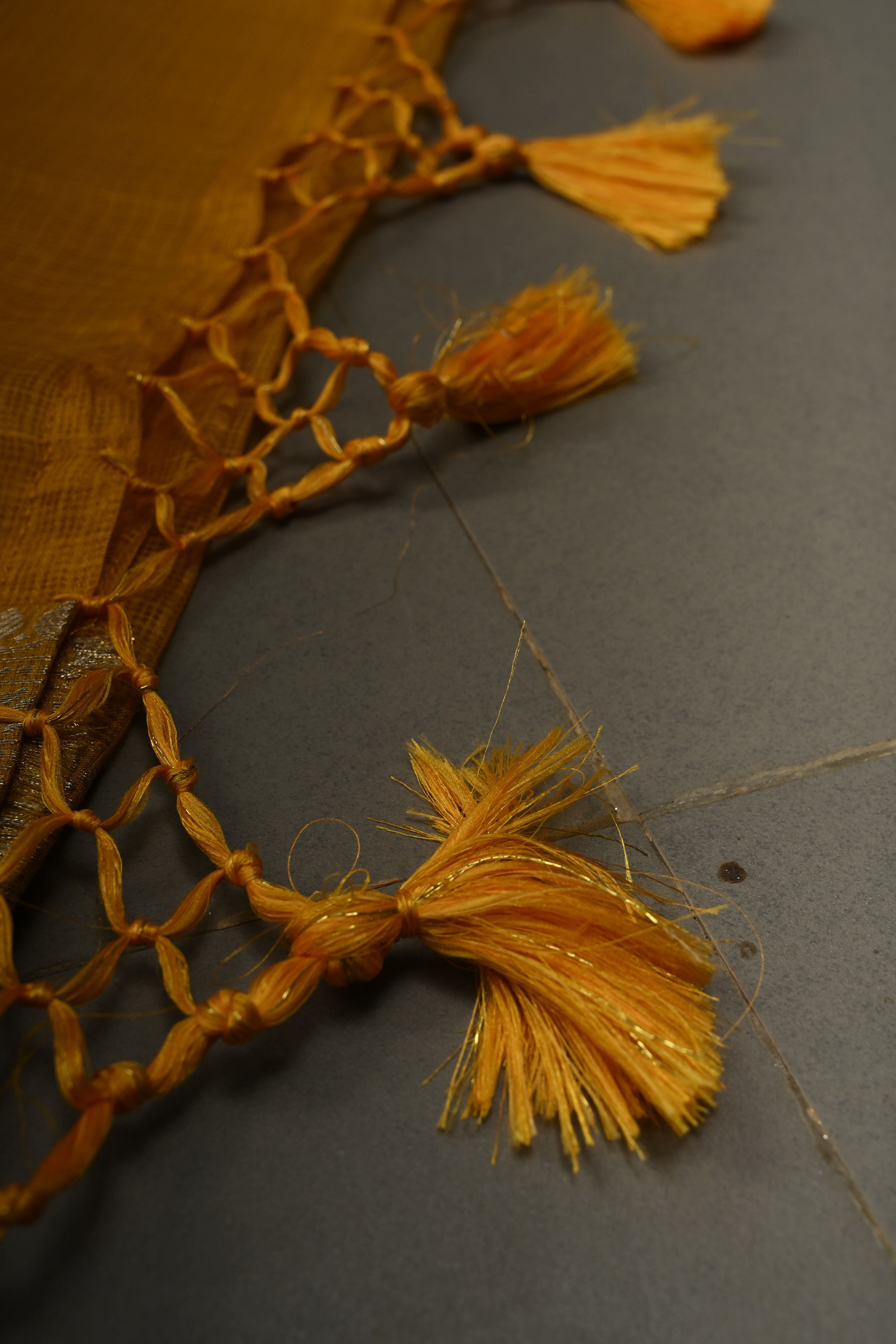 Mustard Yellow Kota Doria Tissue Cotton Saree with Sona Rupa Zari Border | Shobitam