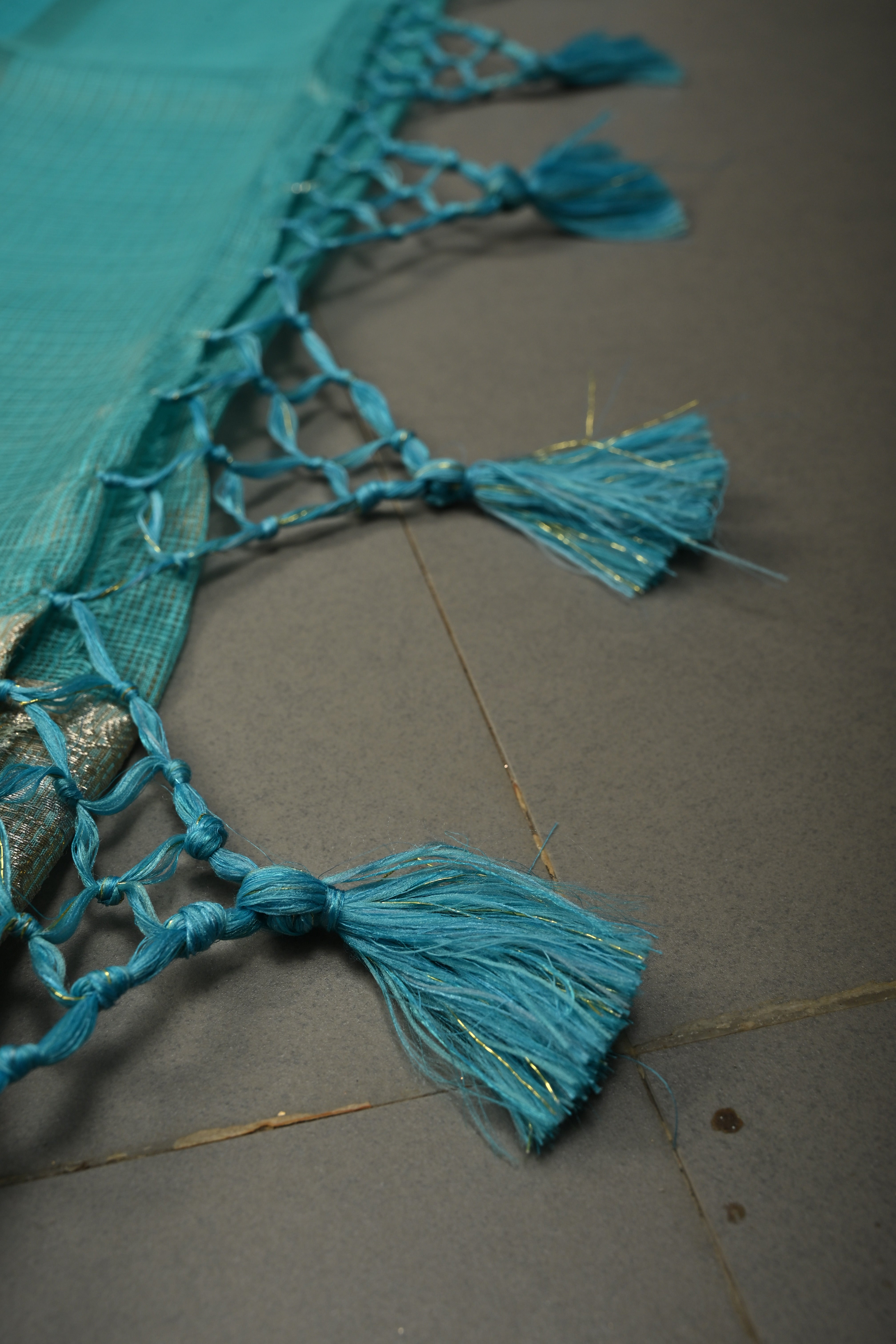 Cyan Kota Doria Tissue Cotton Saree with Sona Rupa Zari Border | Shobitam