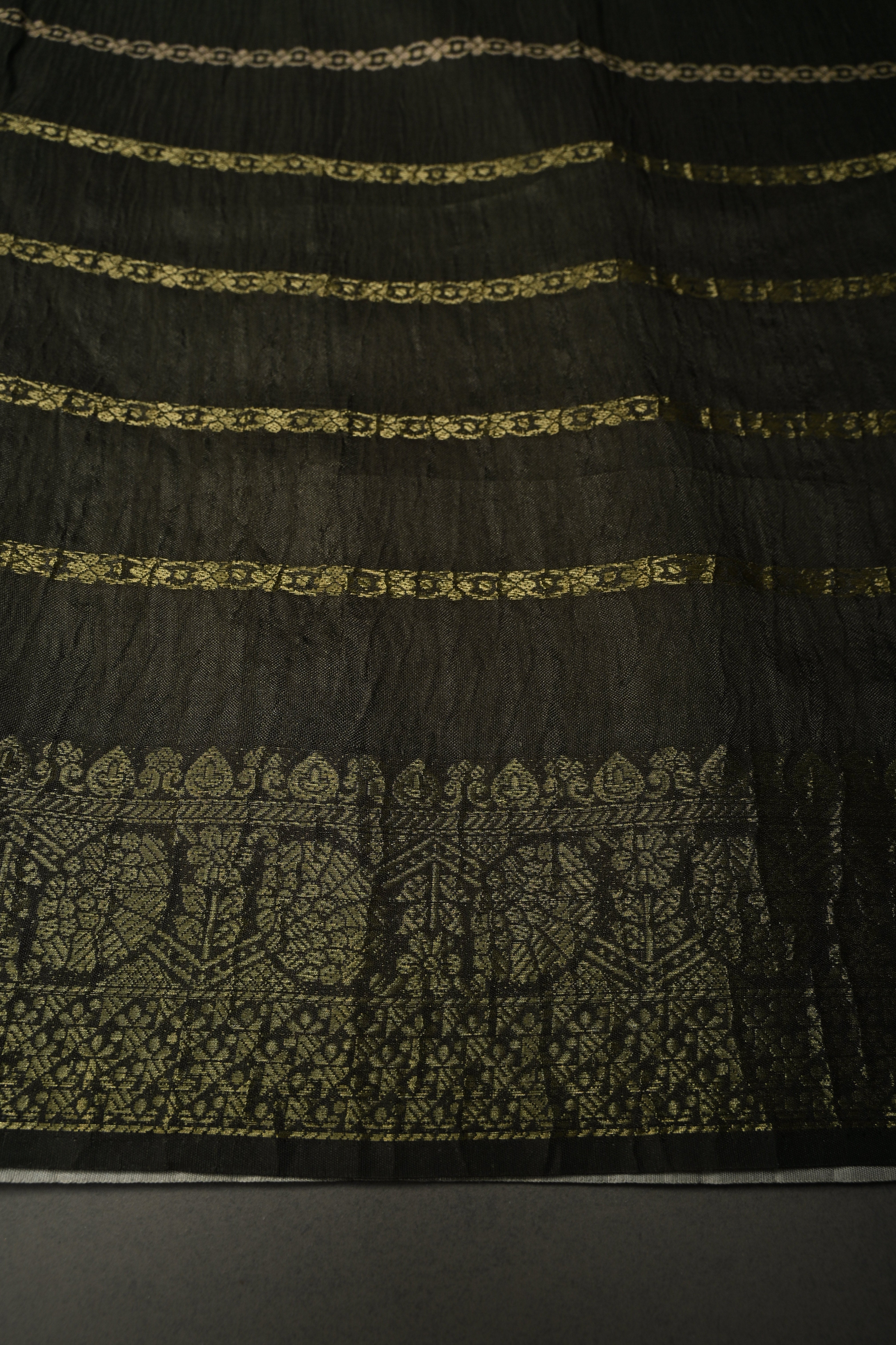 Multicolor Semi Silk Saree with Digital Print and Contrast Stripes Borders | Shobitam
