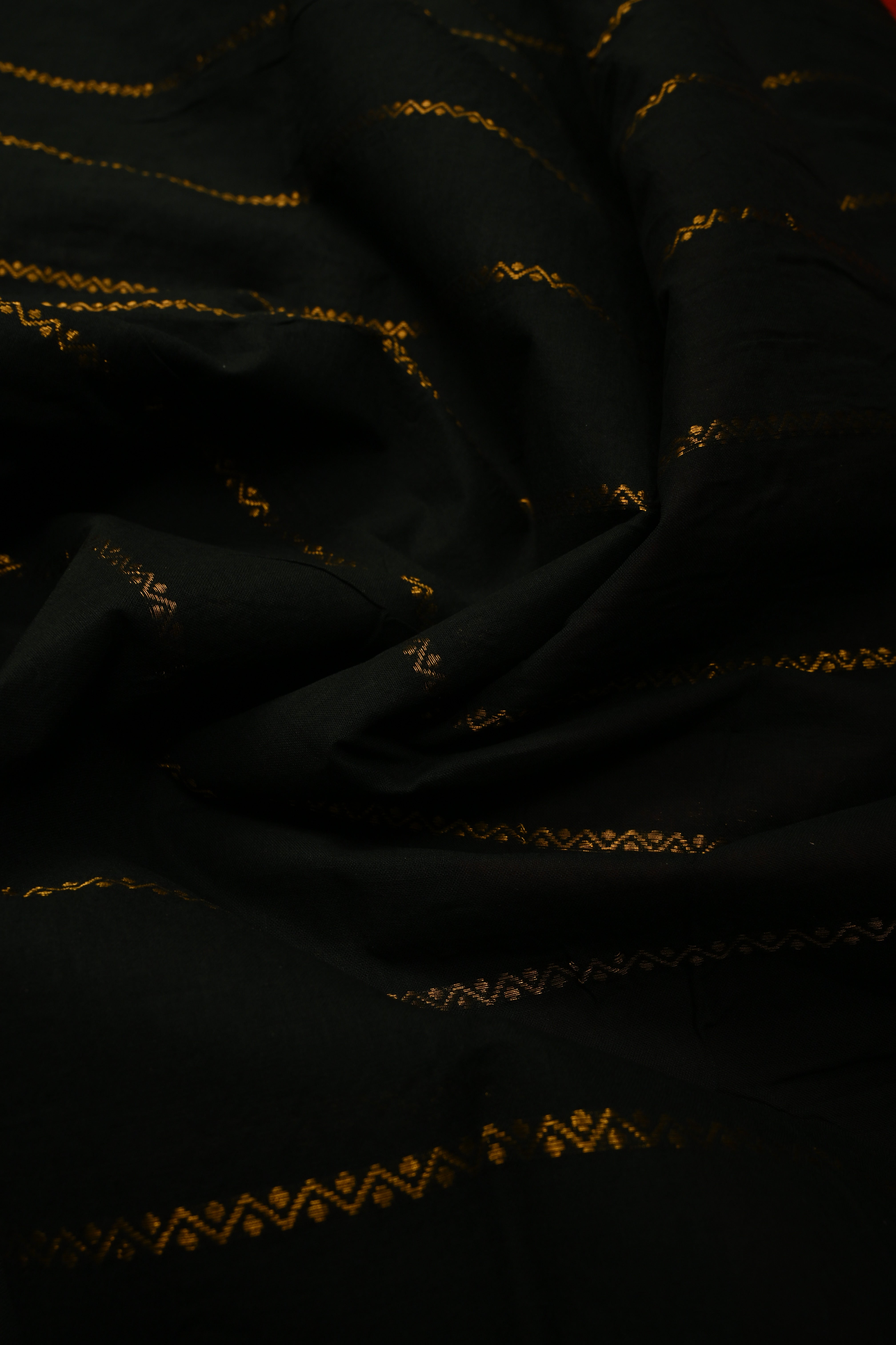 Dark Bottle Green Veldhari Zari Stripes Saree on Madurai Cotton With Contrast Zari Border | Shobitam