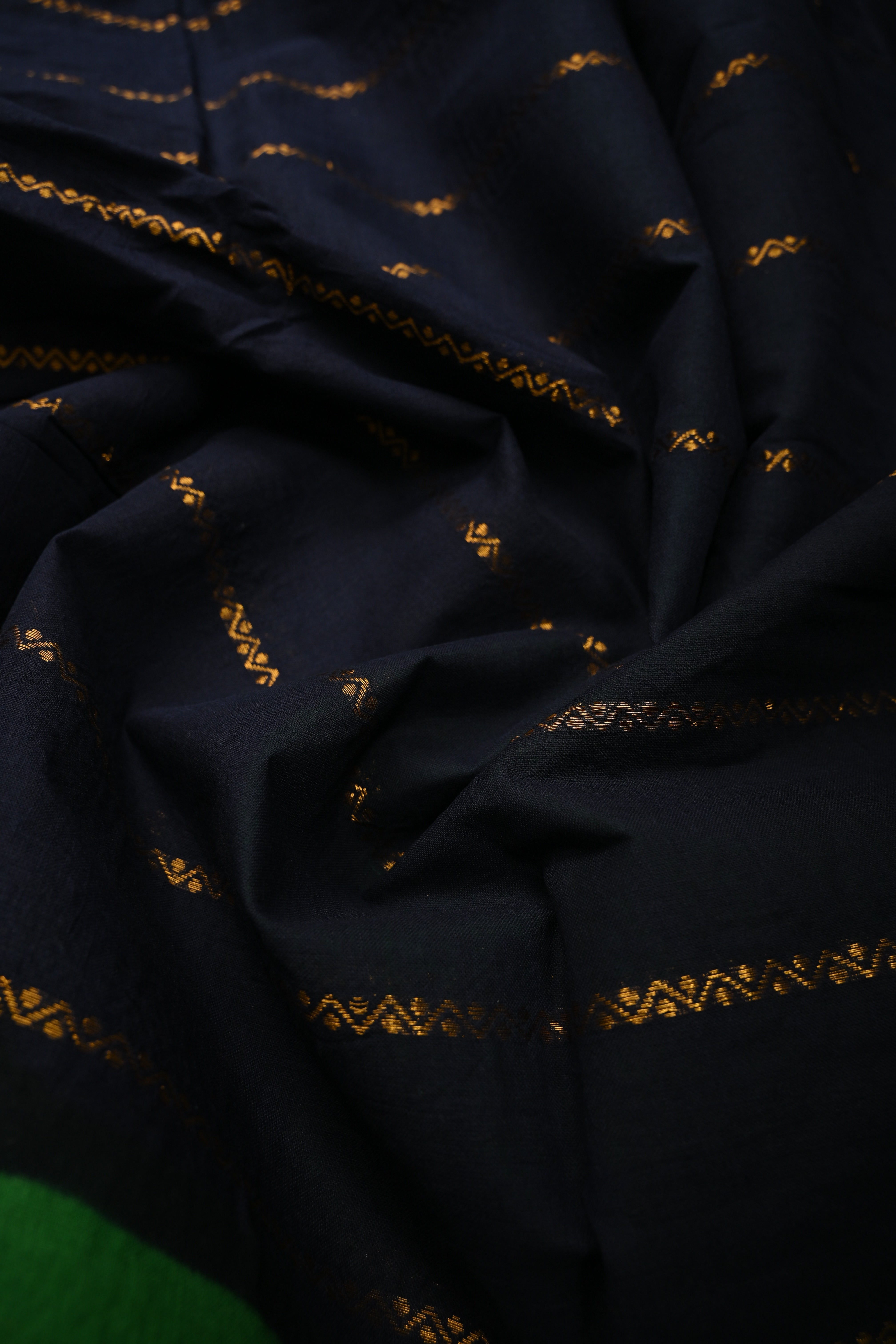 Dark Navy Blue Veldhari Zari Stripes Saree on Madurai Cotton With Contrast Zari Border | Shobitam