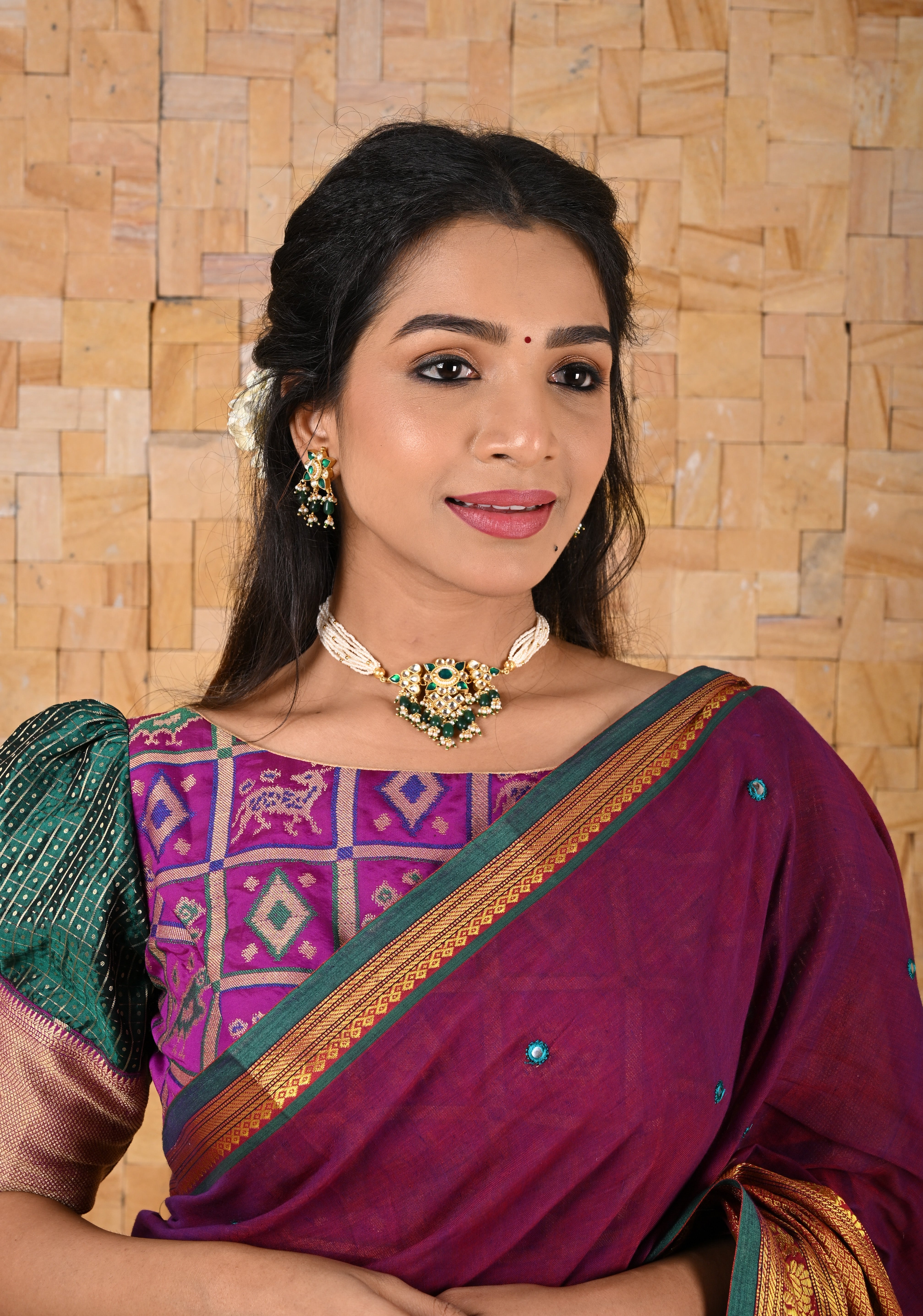 Ahmedabadi kundan multistrand necklace set with Green dangling  beads | Shobitam