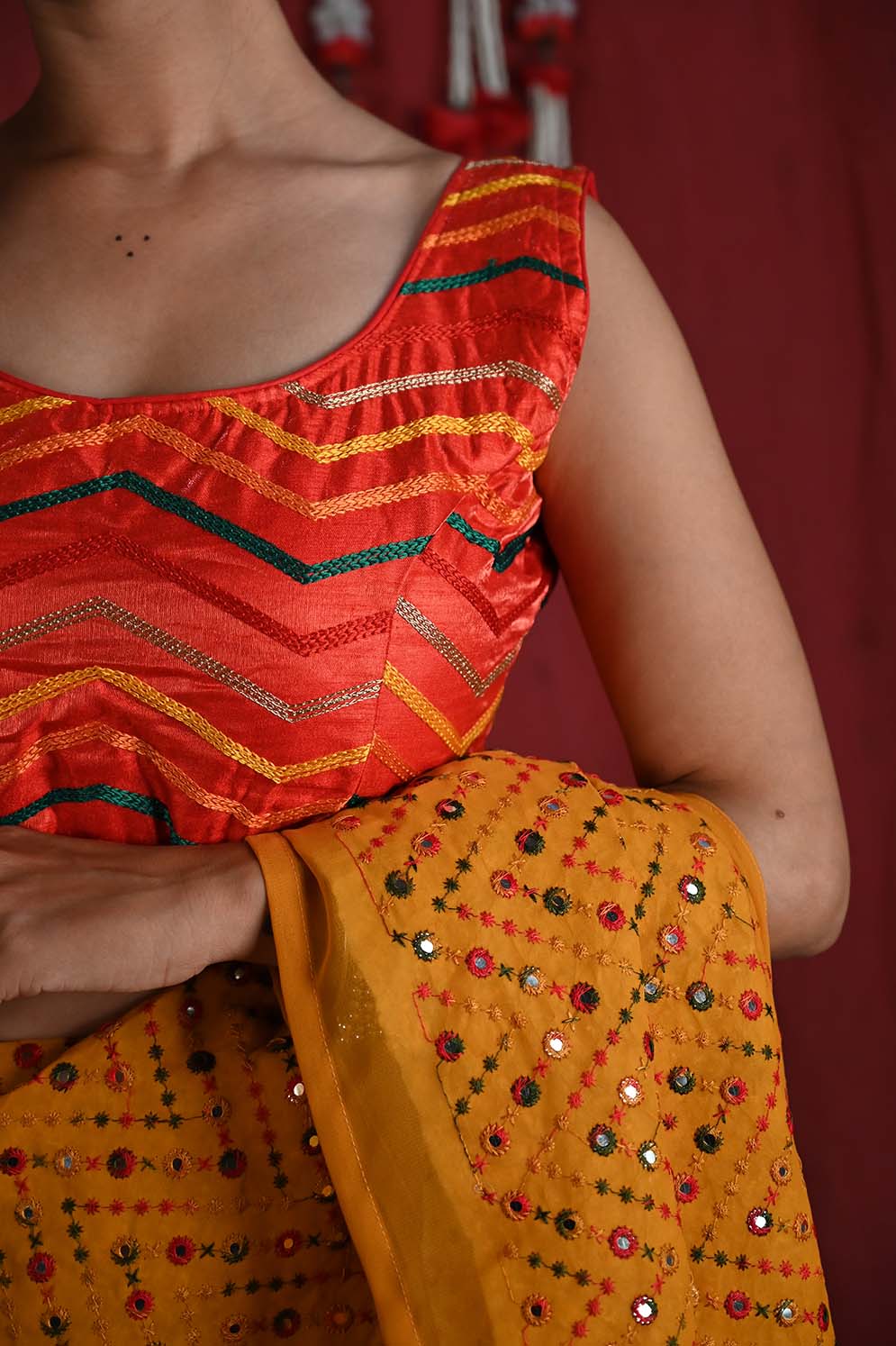 Beautiful Orange Traditional Resham Thread Embroidered Blouse - Isadora Life