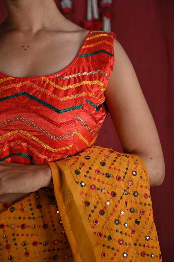 Beautiful Orange Traditional Resham Thread Embroidered Blouse