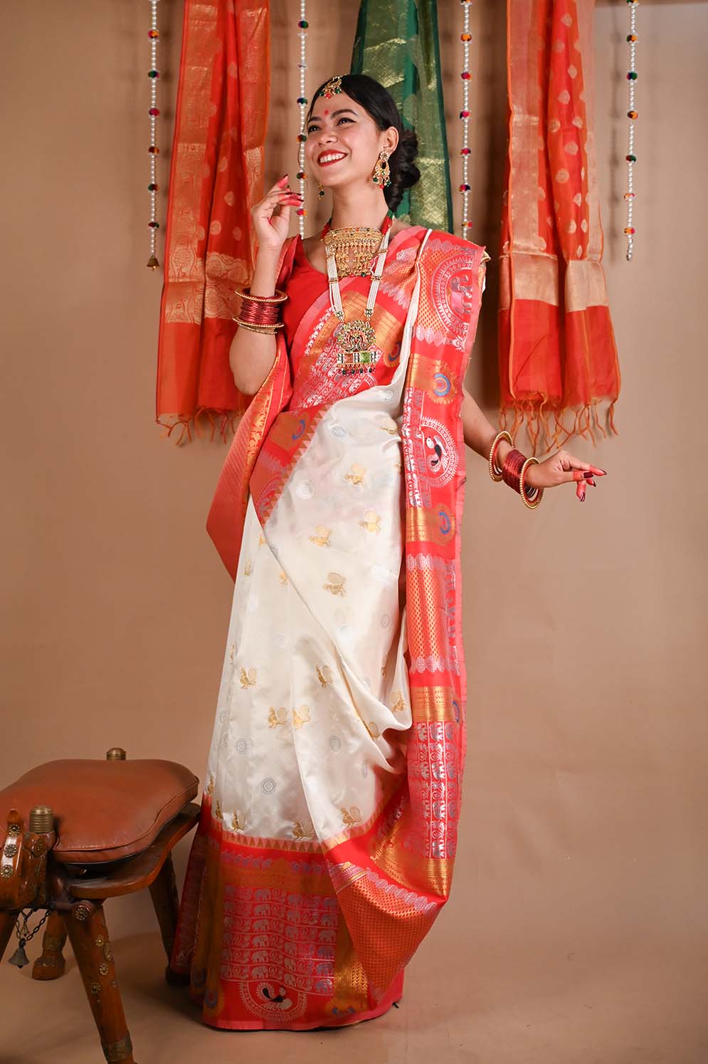 Ready to wear Pujo kanjeevaram Saree  wrap in 1 minute saree - Isadora Life