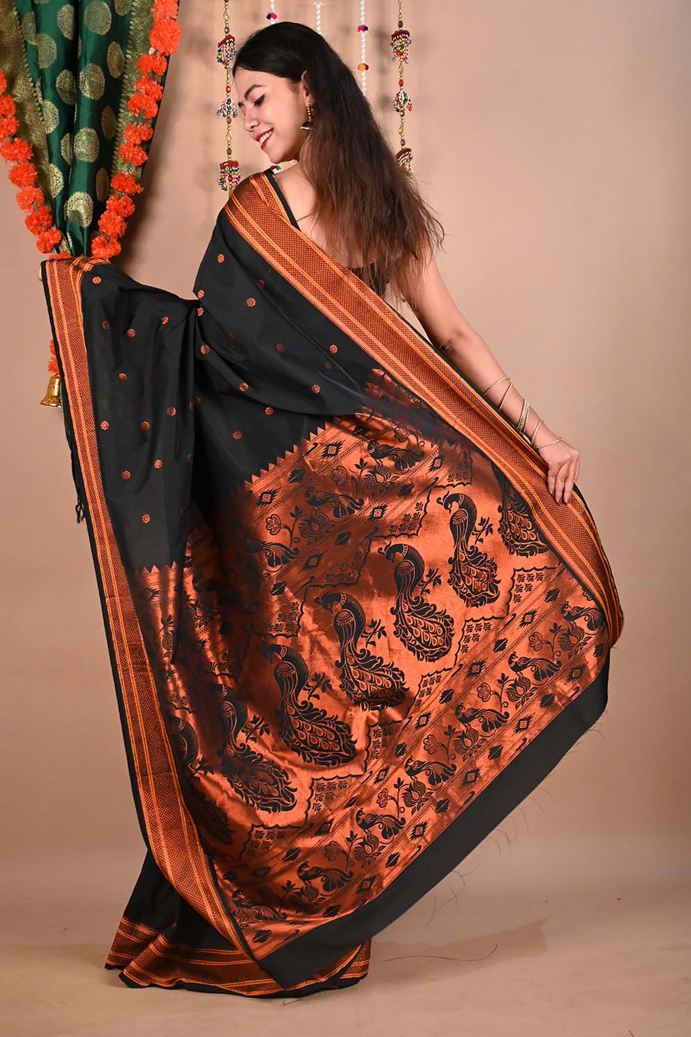 Ready To Wear South Cotton  Silk Butta Saree with Zari Border Wrap in 1 minute saree - Isadora Life