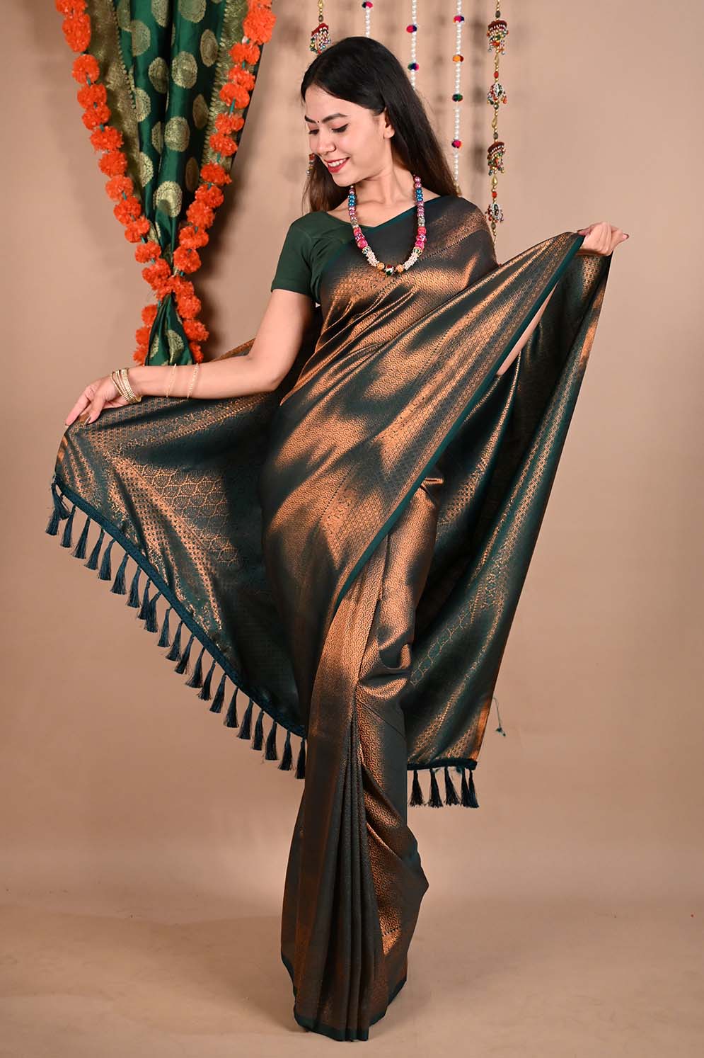 Ready To Wear Georgette Kanjeevaram With Ethnic Motif And Woven Detailed  Border & Ornate Pallu  Wrap in 1 minute saree - Isadora Life